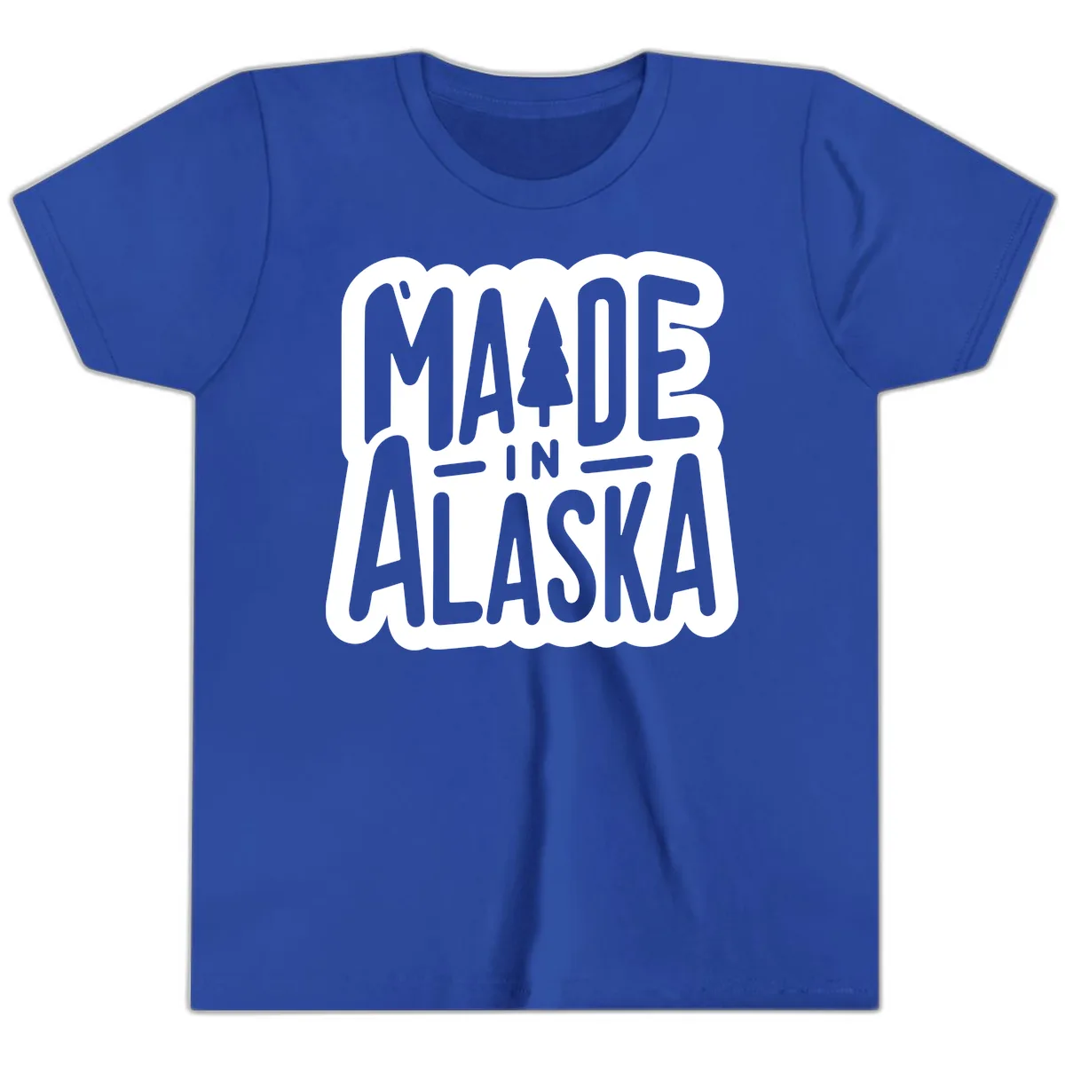 Made In Alaska Pine Tree Badge Youth T-Shirt in True Royal