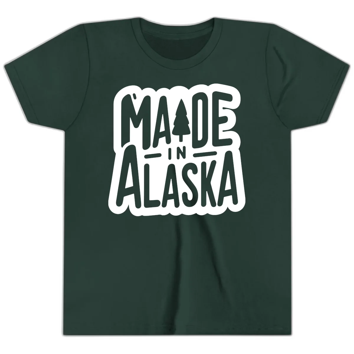 Made In Alaska Pine Tree Badge Youth T-Shirt in Forest