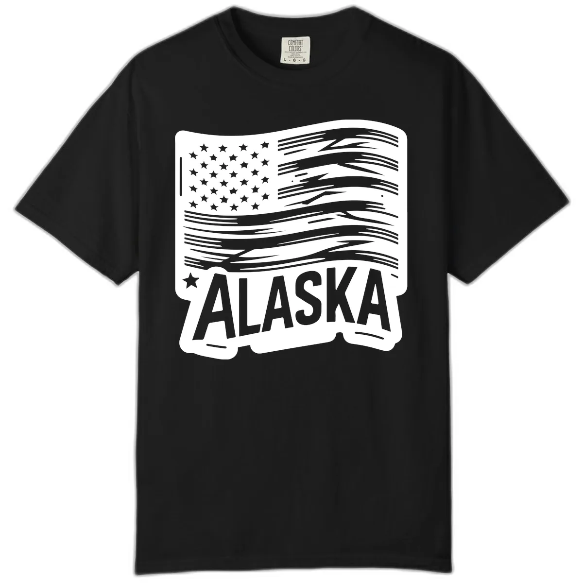 Distressed Alaska Flag with Stars and Stripes Comfort Color in Black