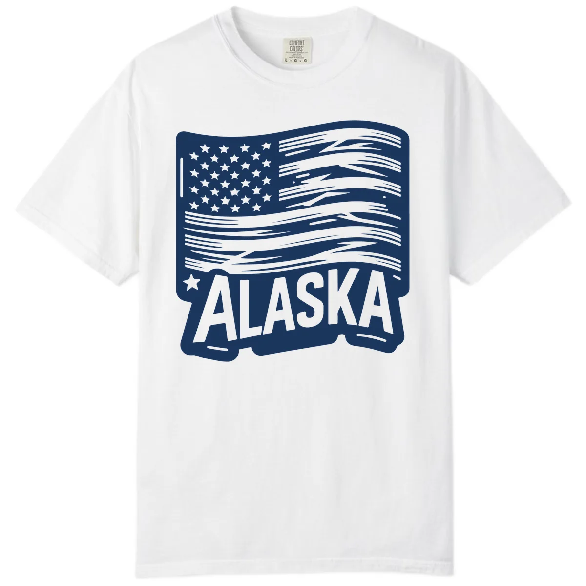 Distressed Alaska Flag with Stars and Stripes Comfort Color in White