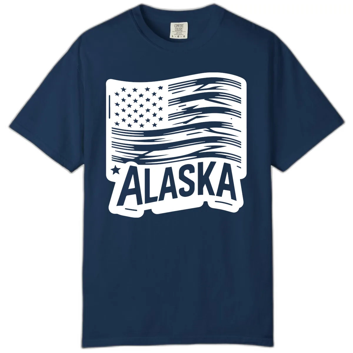Distressed Alaska Flag with Stars and Stripes Comfort Color in Navy