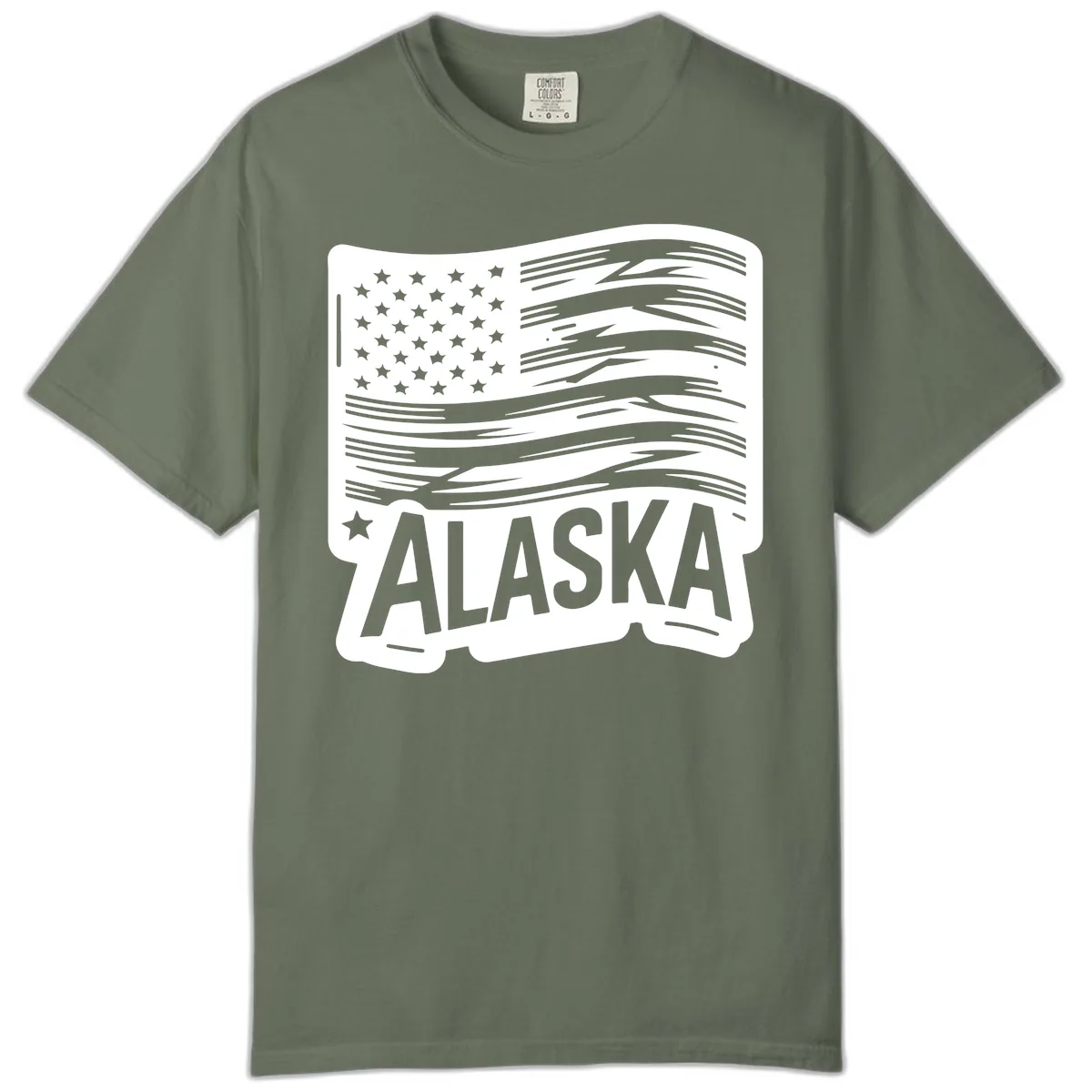 Distressed Alaska Flag with Stars and Stripes Comfort Color in Moss