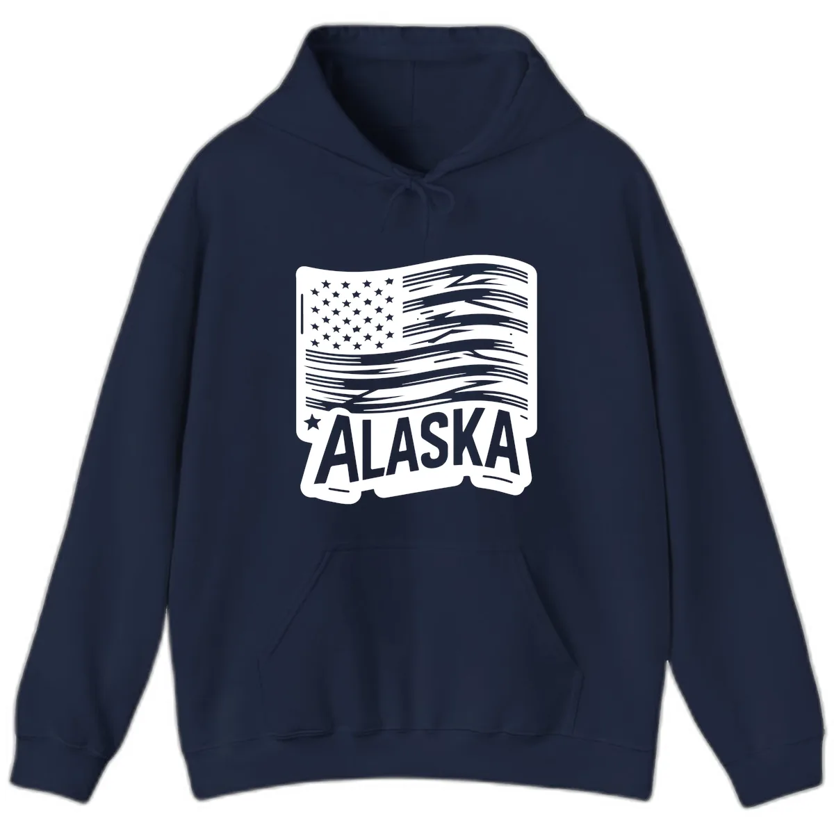 Distressed Alaska Flag with Stars and Stripes Hoodie in Navy