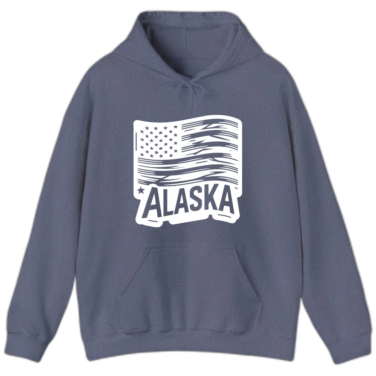 Distressed Alaska Flag with Stars and Stripes Hoodie in Heather Navy