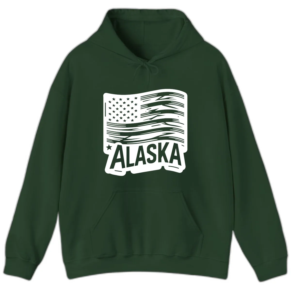 Distressed Alaska Flag with Stars and Stripes Hoodie in Forest Green
