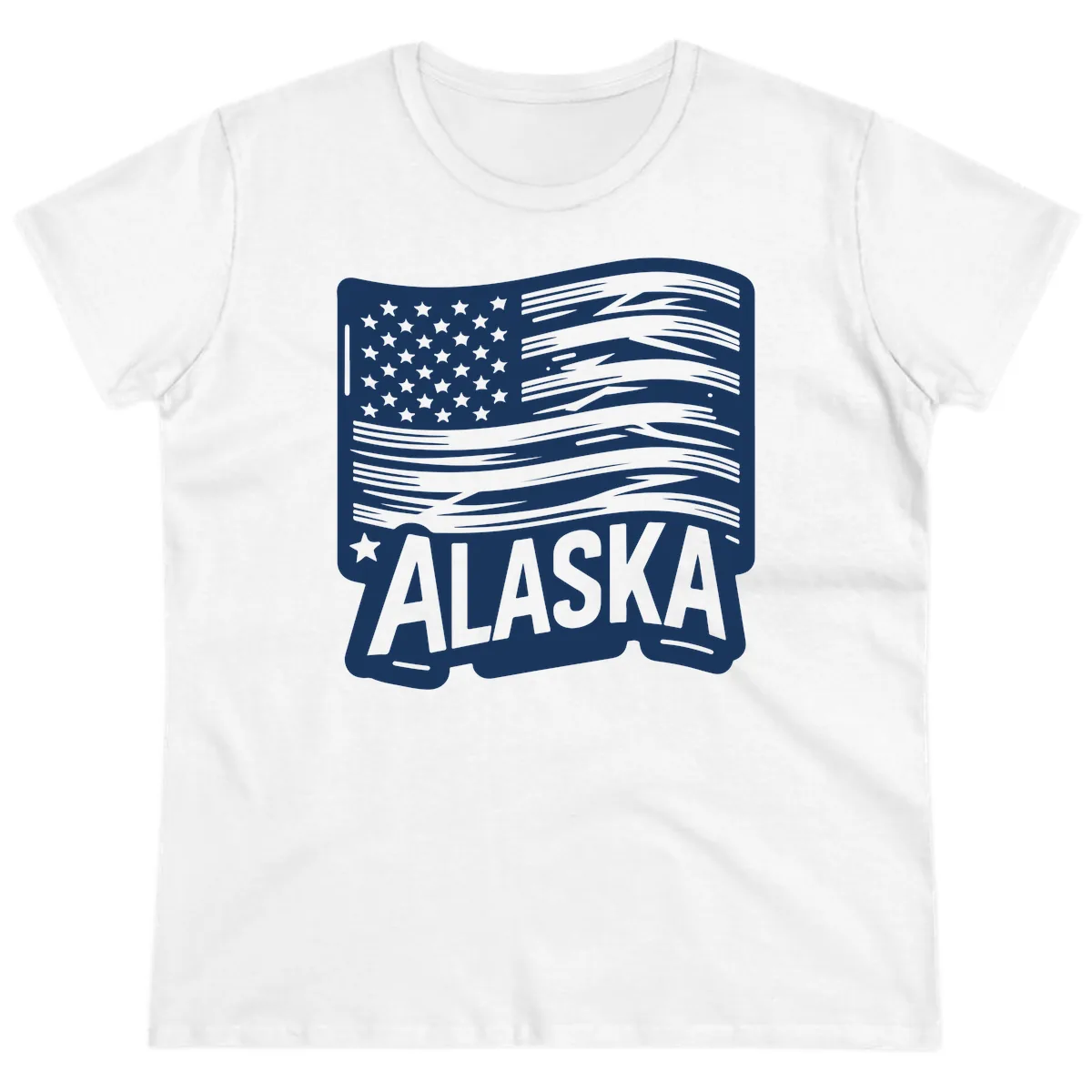 Distressed Alaska Flag with Stars and Stripes Ladies Tee in White