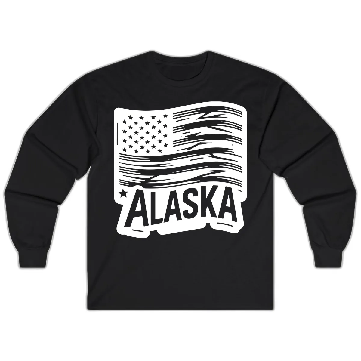 Distressed Alaska Flag with Stars and Stripes Long Sleeve in Black