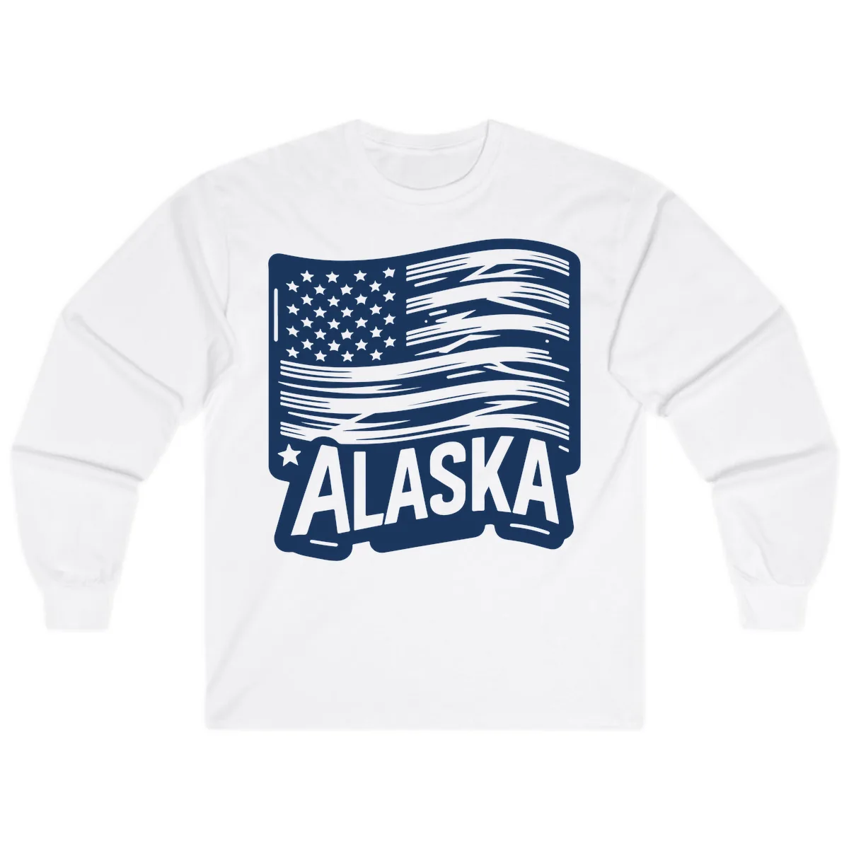 Distressed Alaska Flag with Stars and Stripes Long Sleeve in White