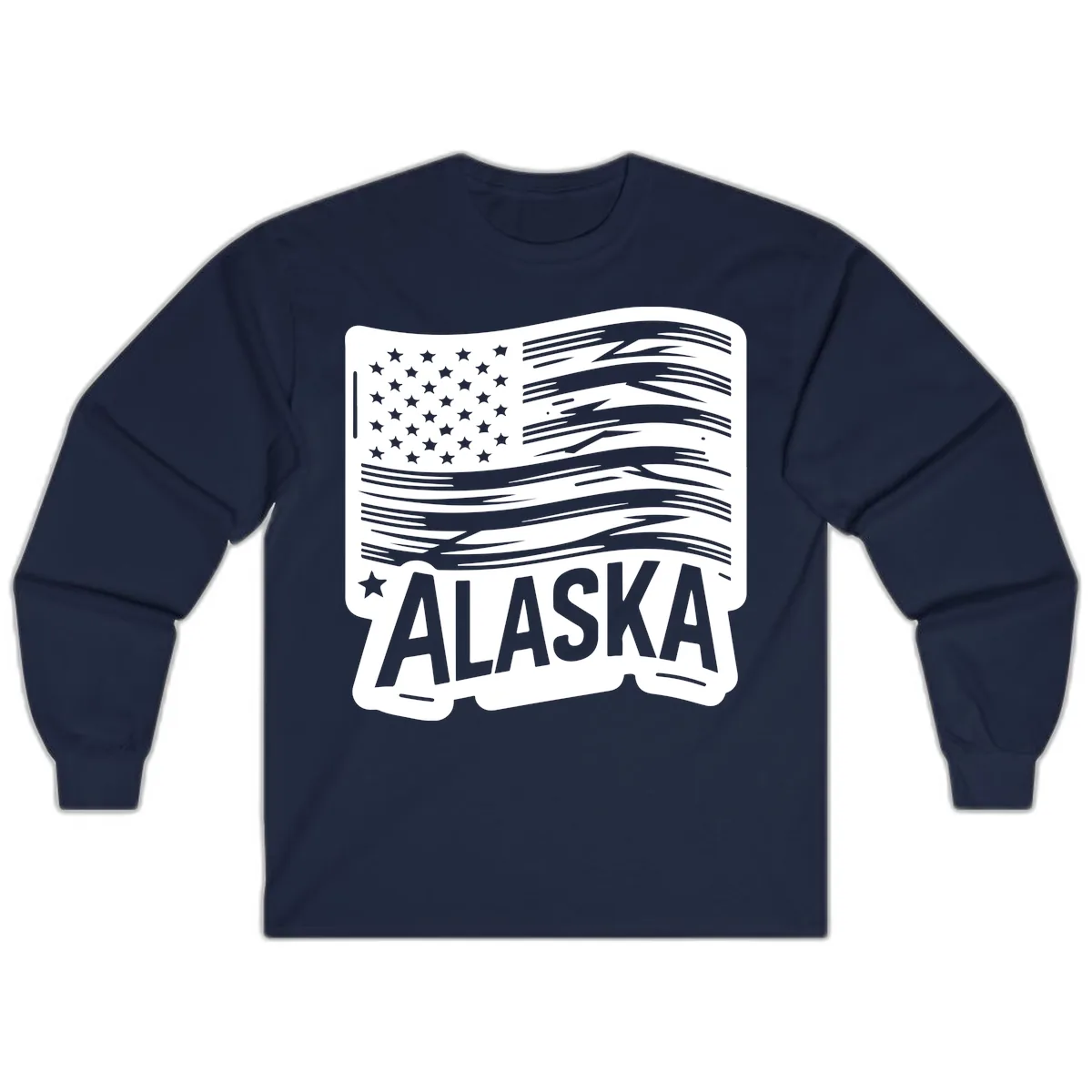 Distressed Alaska Flag with Stars and Stripes Long Sleeve in Navy