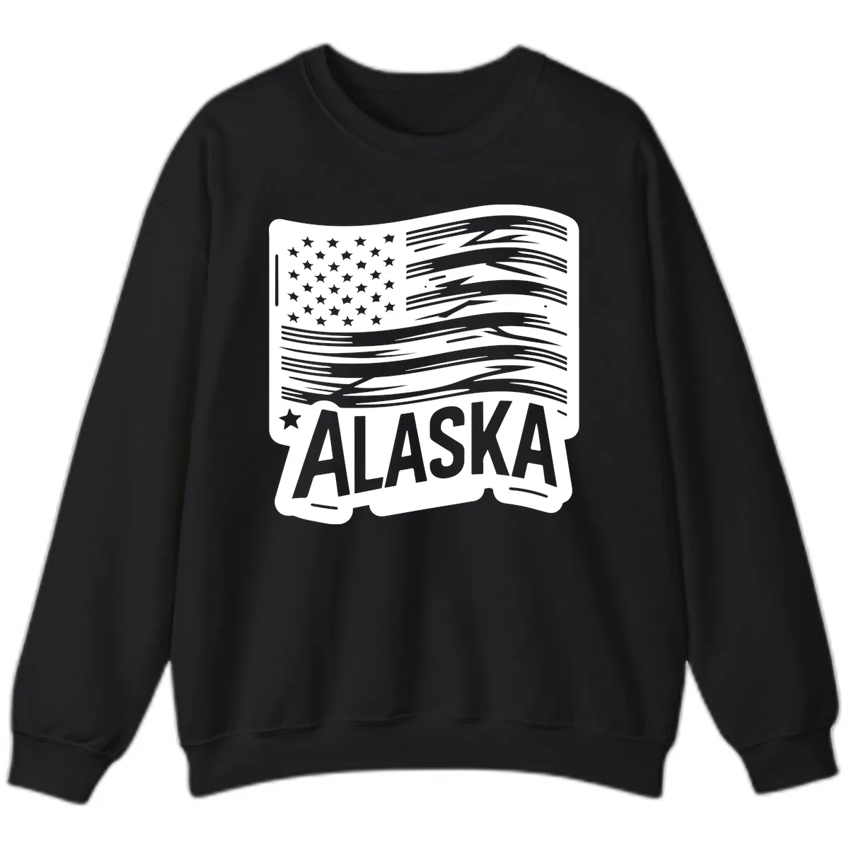 Distressed Alaska Flag with Stars and Stripes Sweatshirt in Black