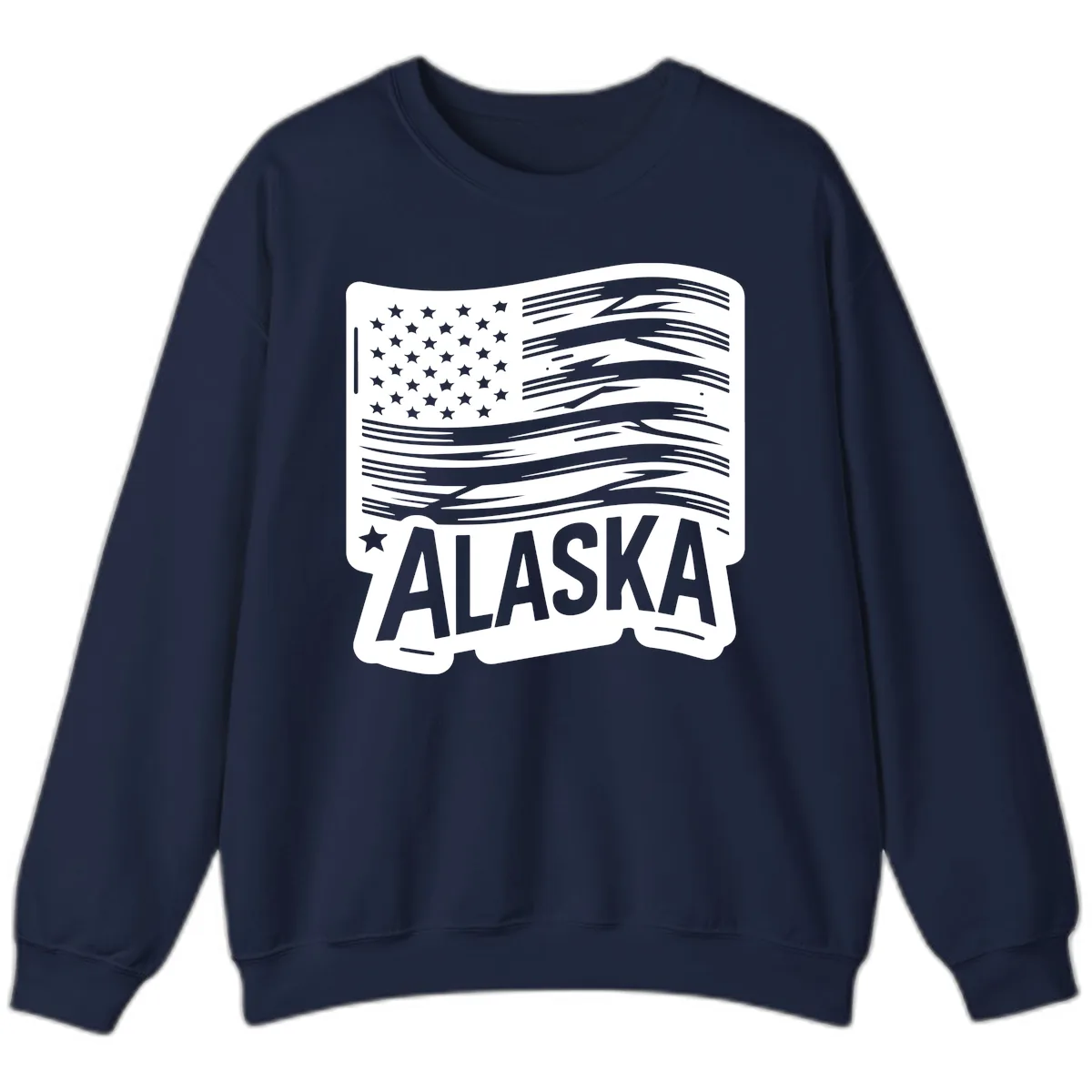 Distressed Alaska Flag with Stars and Stripes Sweatshirt in Navy