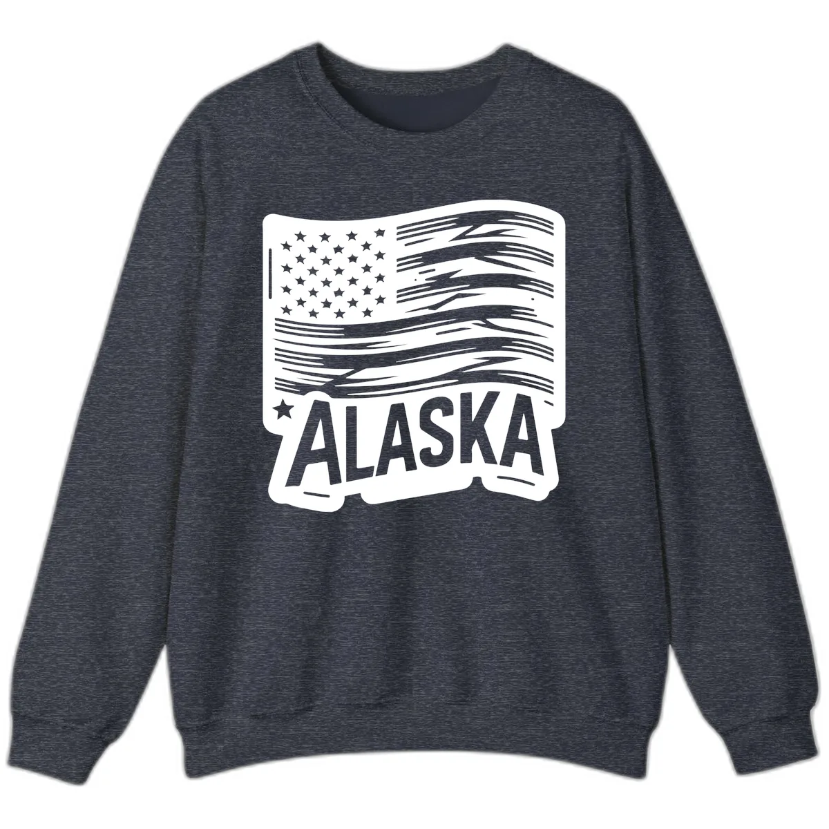 Distressed Alaska Flag with Stars and Stripes Sweatshirt in Heather Sport Dark Navy