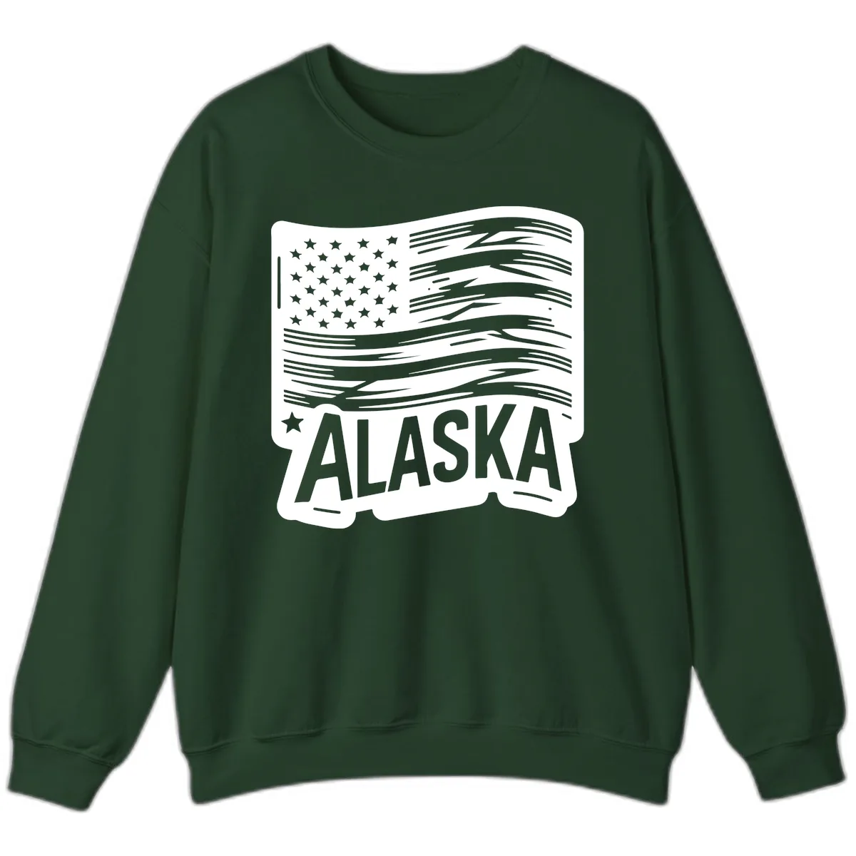 Distressed Alaska Flag with Stars and Stripes Sweatshirt in Forest Green