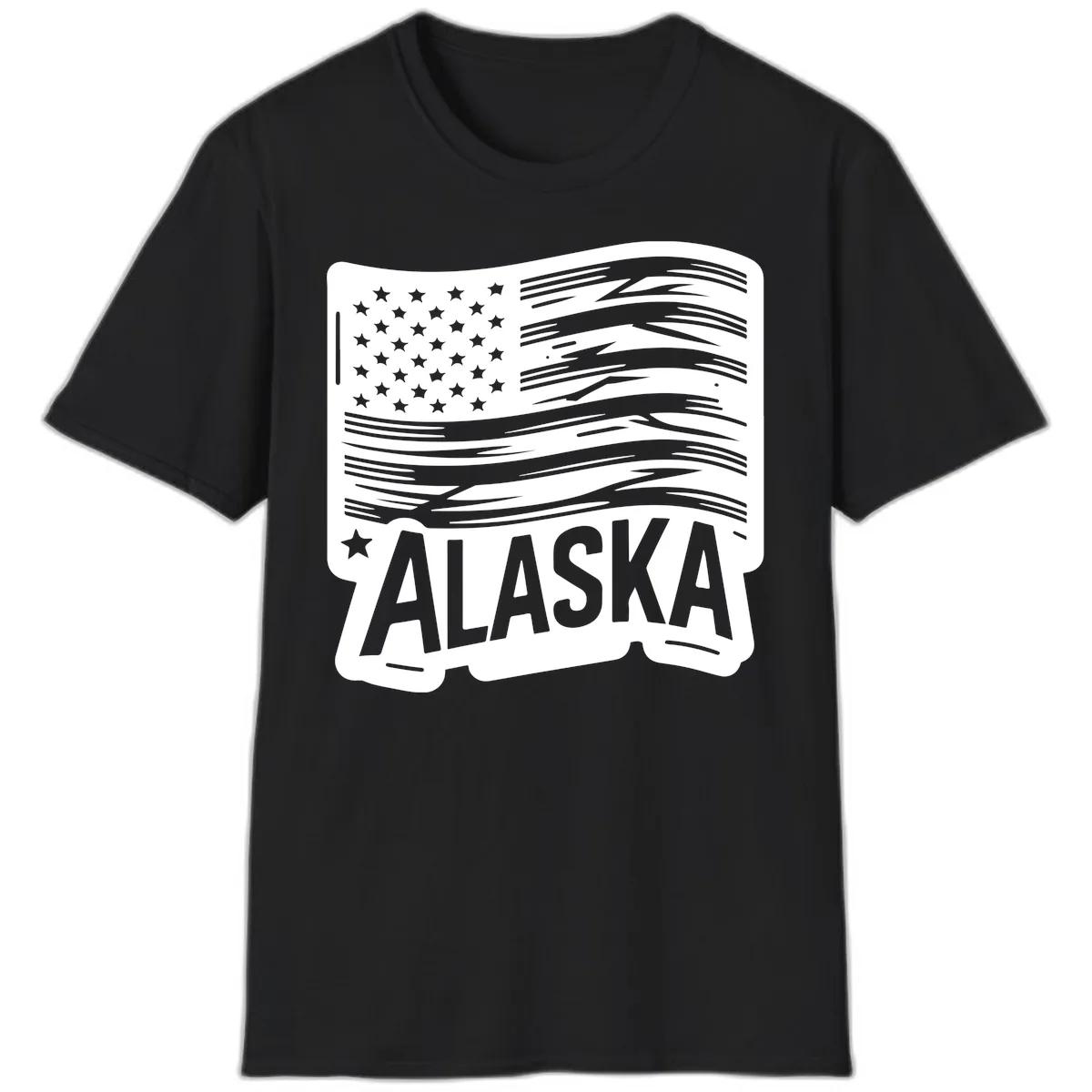 Distressed Alaska Flag with Stars and Stripes T-Shirt in Black