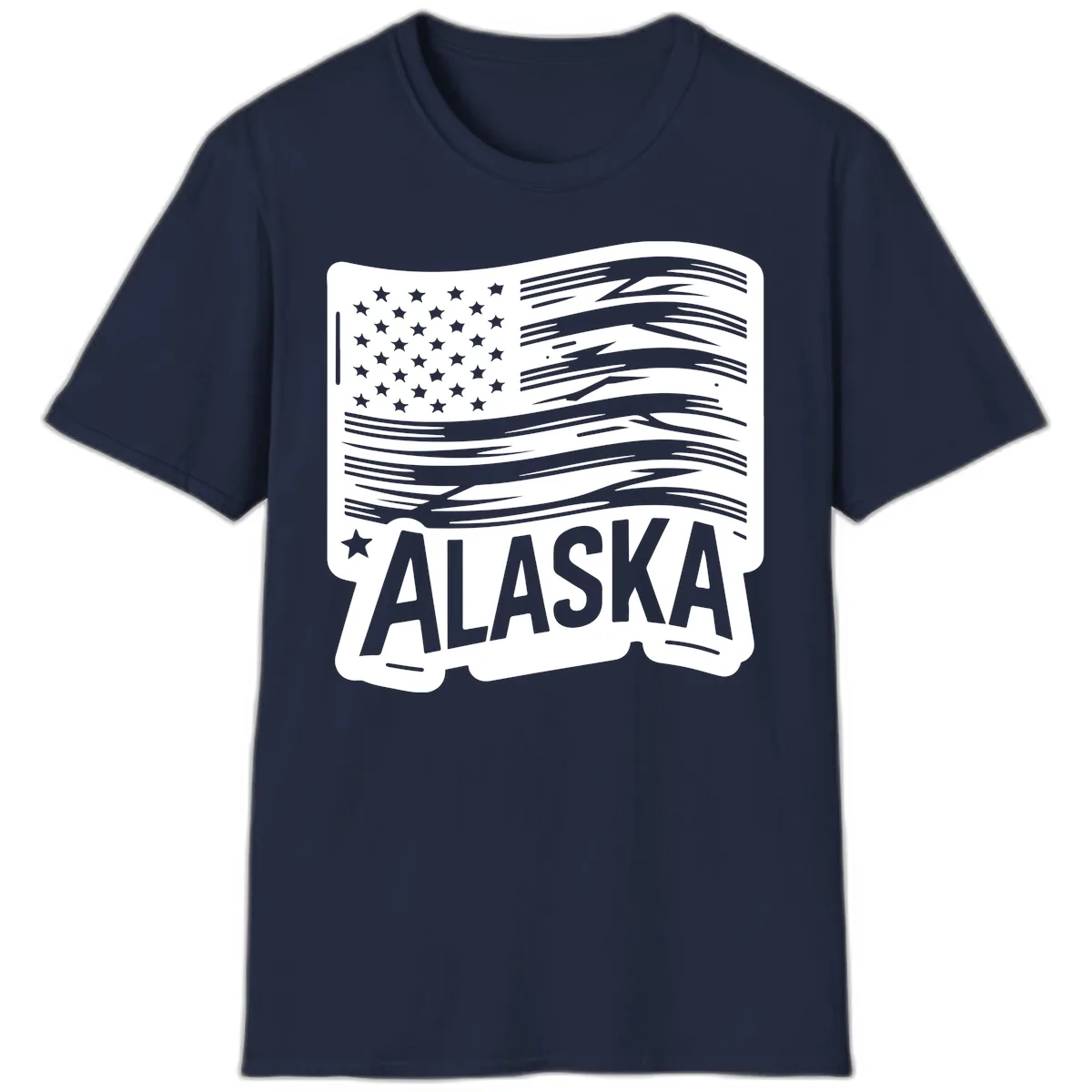 Distressed Alaska Flag with Stars and Stripes T-Shirt in Navy