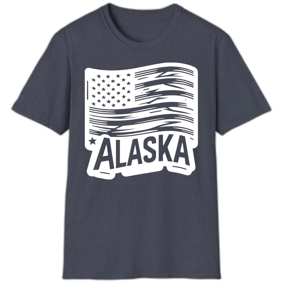 Distressed Alaska Flag with Stars and Stripes T-Shirt in Heather Navy