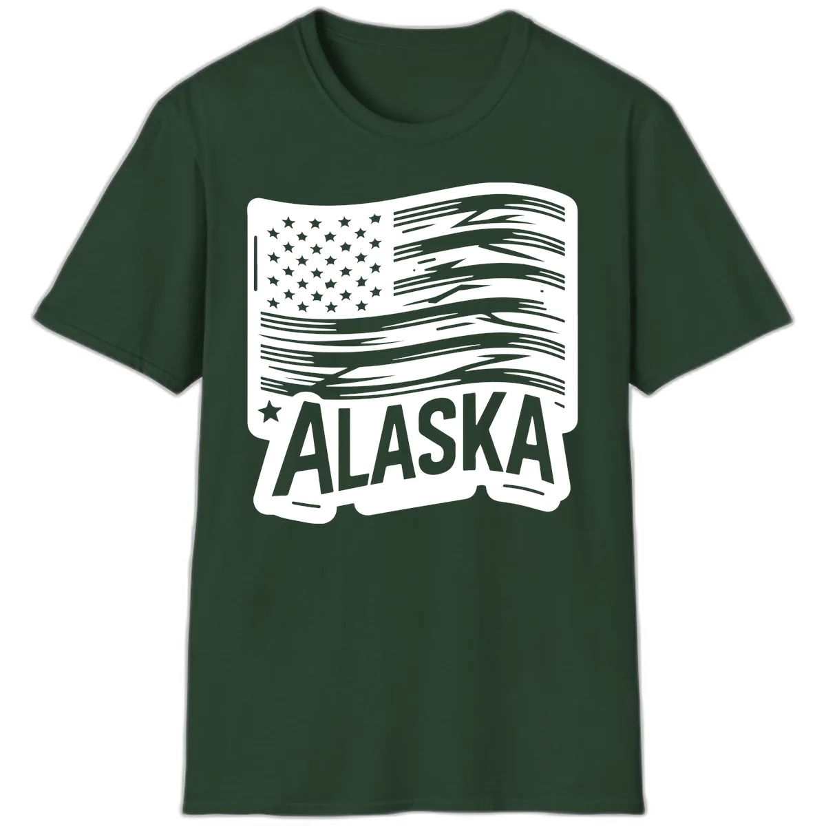 Distressed Alaska Flag with Stars and Stripes T-Shirt in Forest Green