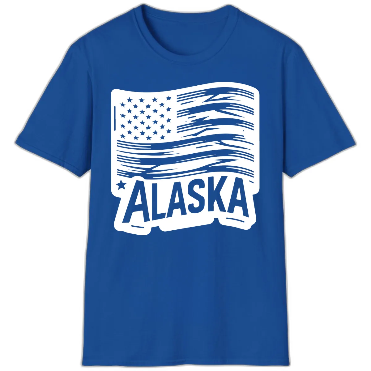 Distressed Alaska Flag with Stars and Stripes T-Shirt in Royal