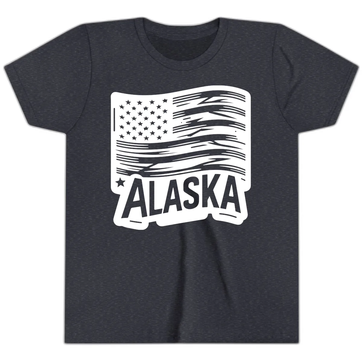 Distressed Alaska Flag with Stars and Stripes Youth T-Shirt in Heather Navy