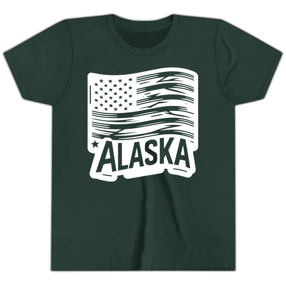 Distressed Alaska Flag with Stars and Stripes Youth T-Shirt in Forest