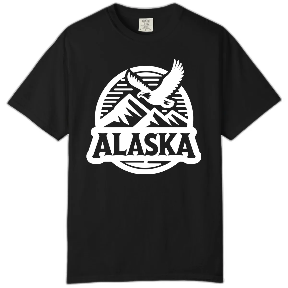 Alaska Eagle Over Mountains Vintage Badge Comfort Color in Black