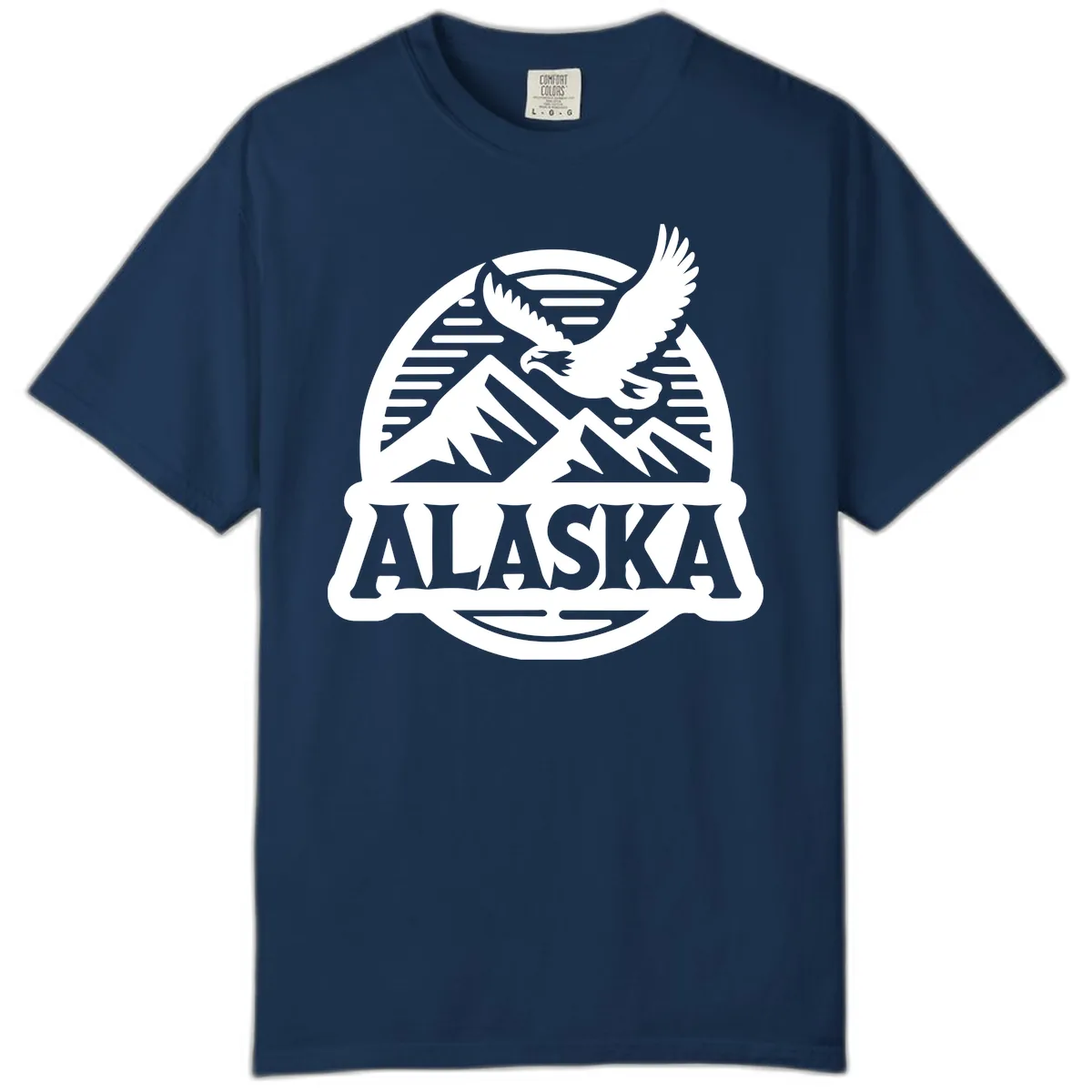 Alaska Eagle Over Mountains Vintage Badge Comfort Color in Navy