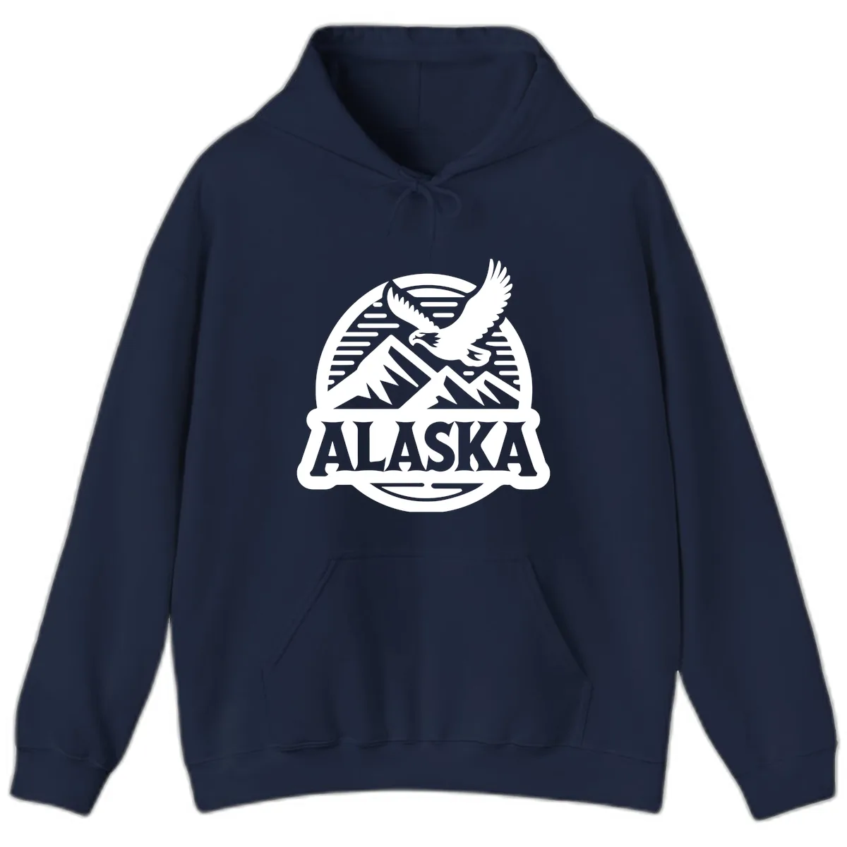 Alaska Eagle Over Mountains Vintage Badge Hoodie in Navy