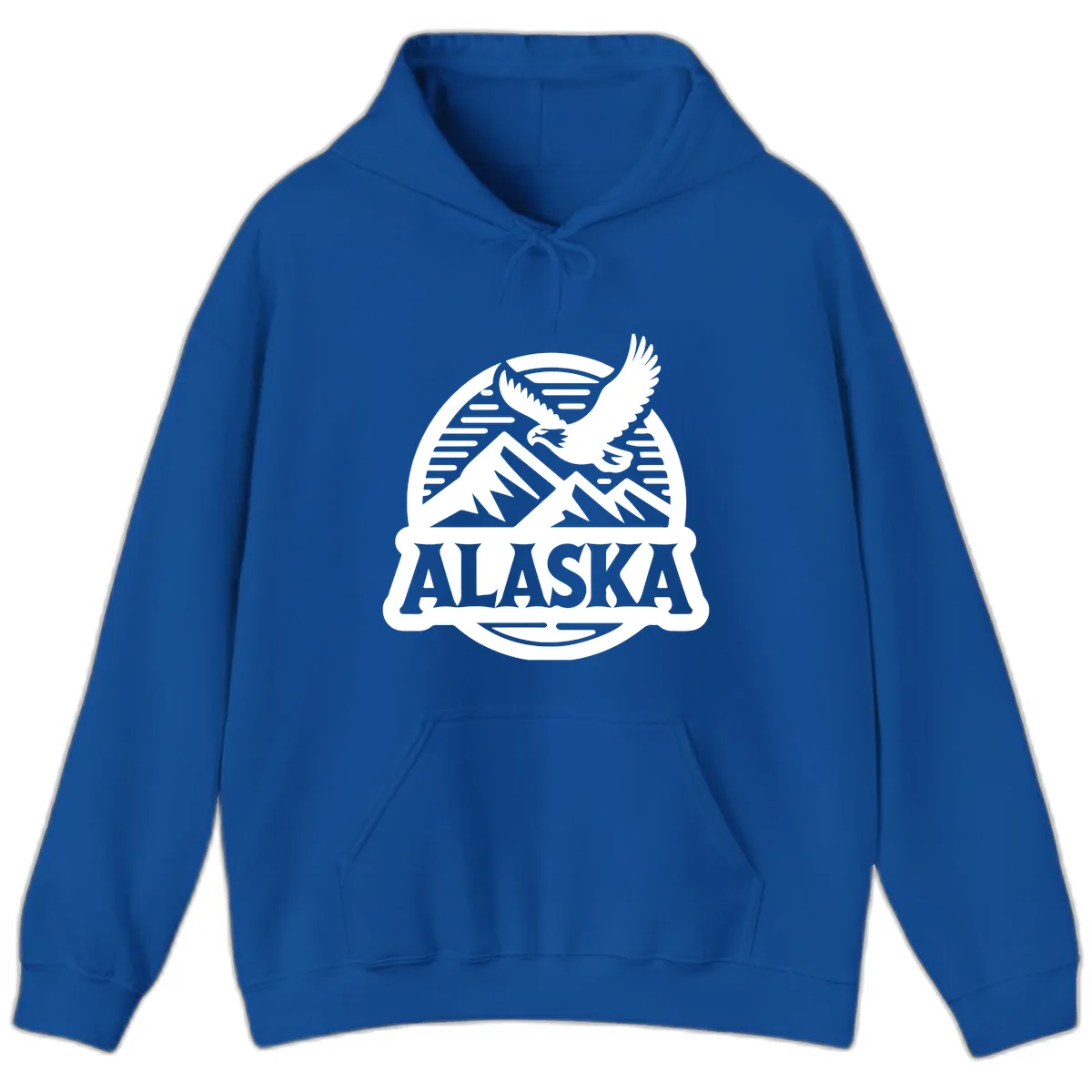 Alaska Eagle Over Mountains Vintage Badge Hoodie in Royal