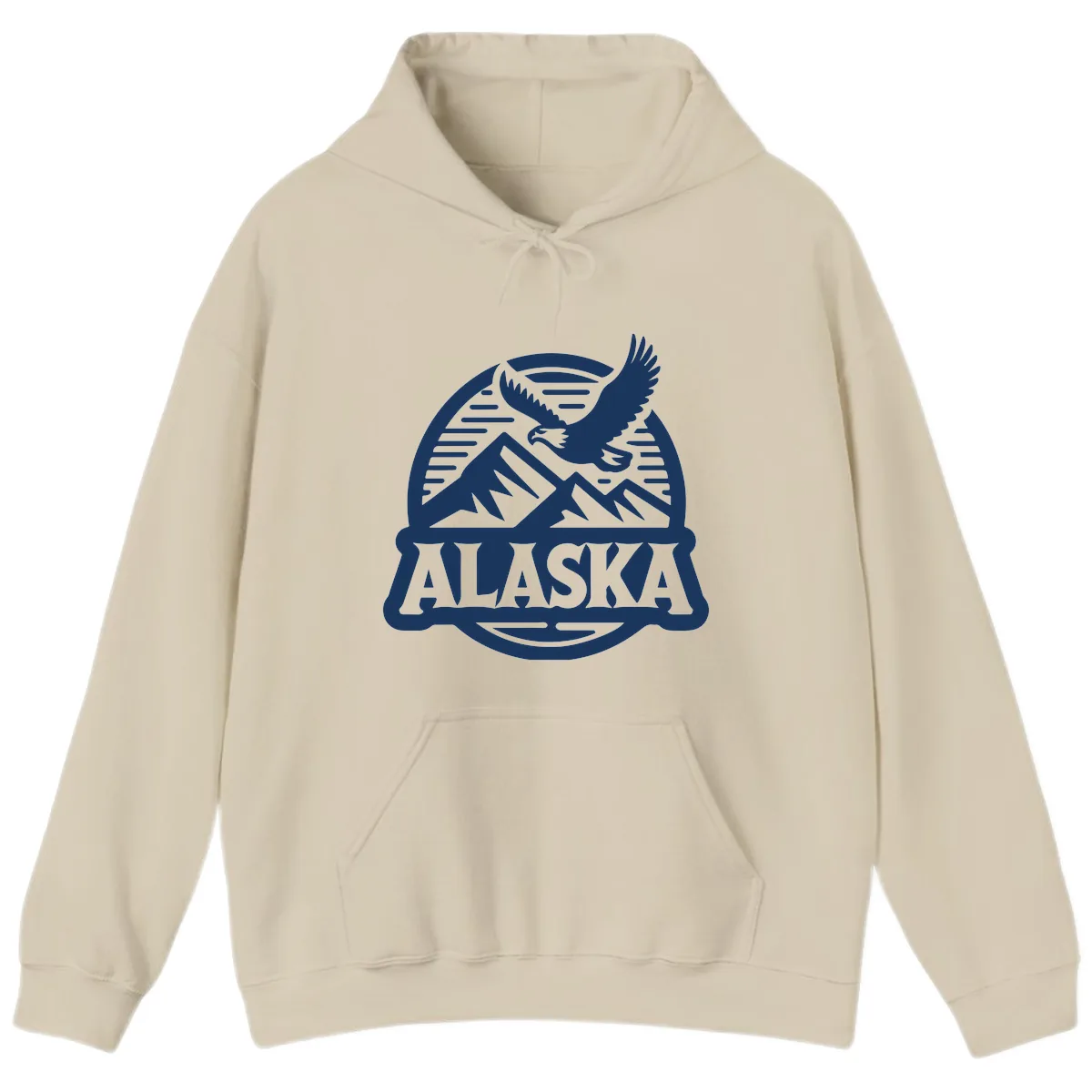 Alaska Eagle Over Mountains Vintage Badge Hoodie in Sand