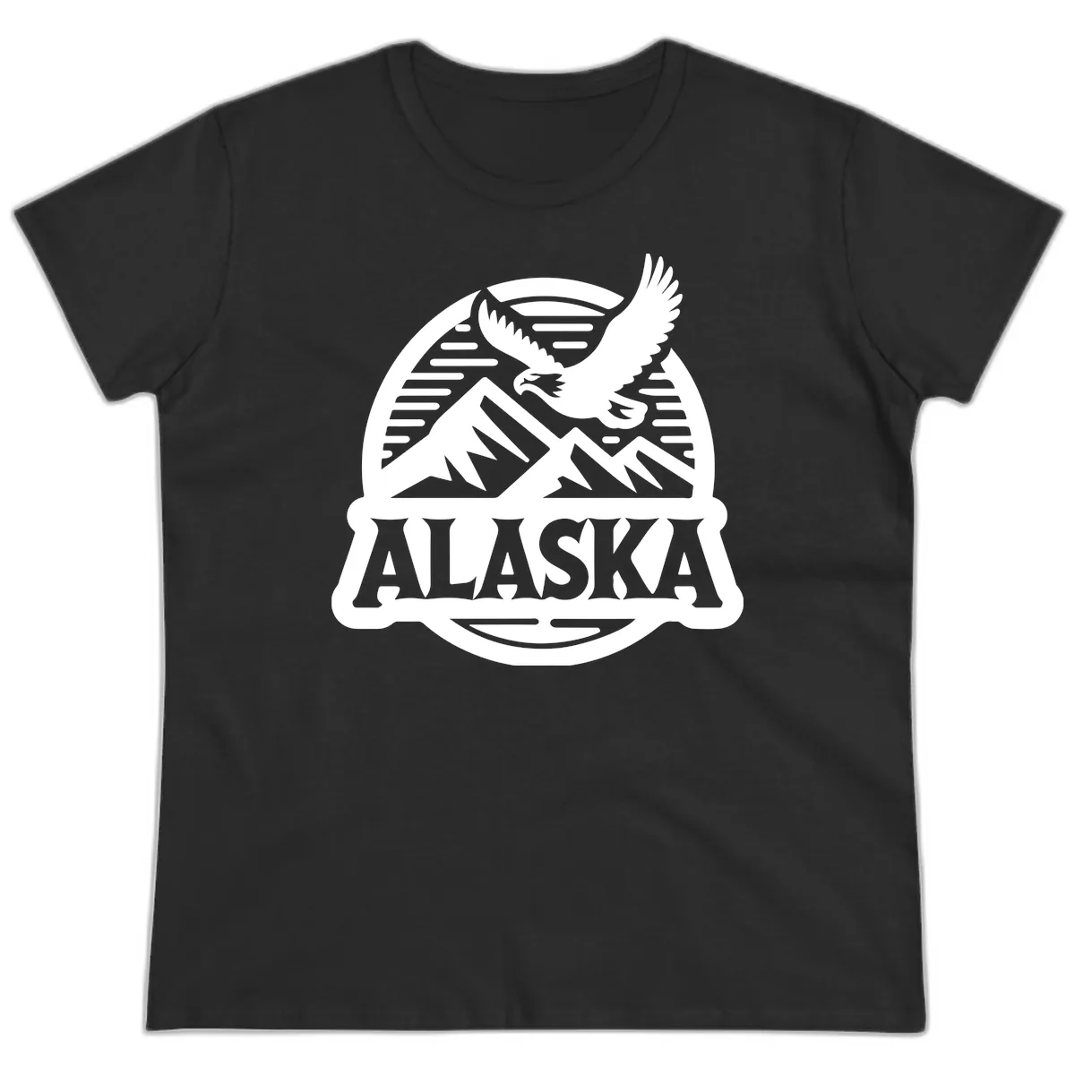 Alaska Eagle Over Mountains Vintage Badge Ladies Tee in Black