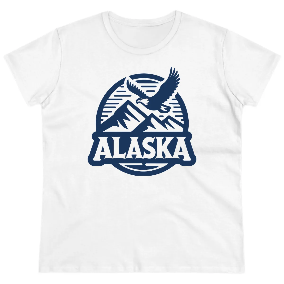 Alaska Eagle Over Mountains Vintage Badge Ladies Tee in White