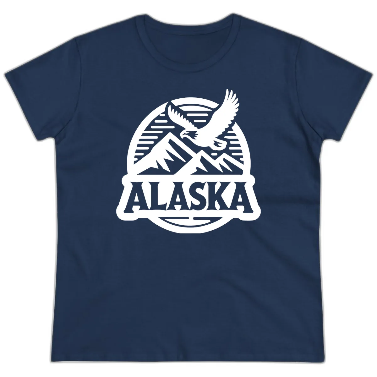 Alaska Eagle Over Mountains Vintage Badge Ladies Tee in Navy
