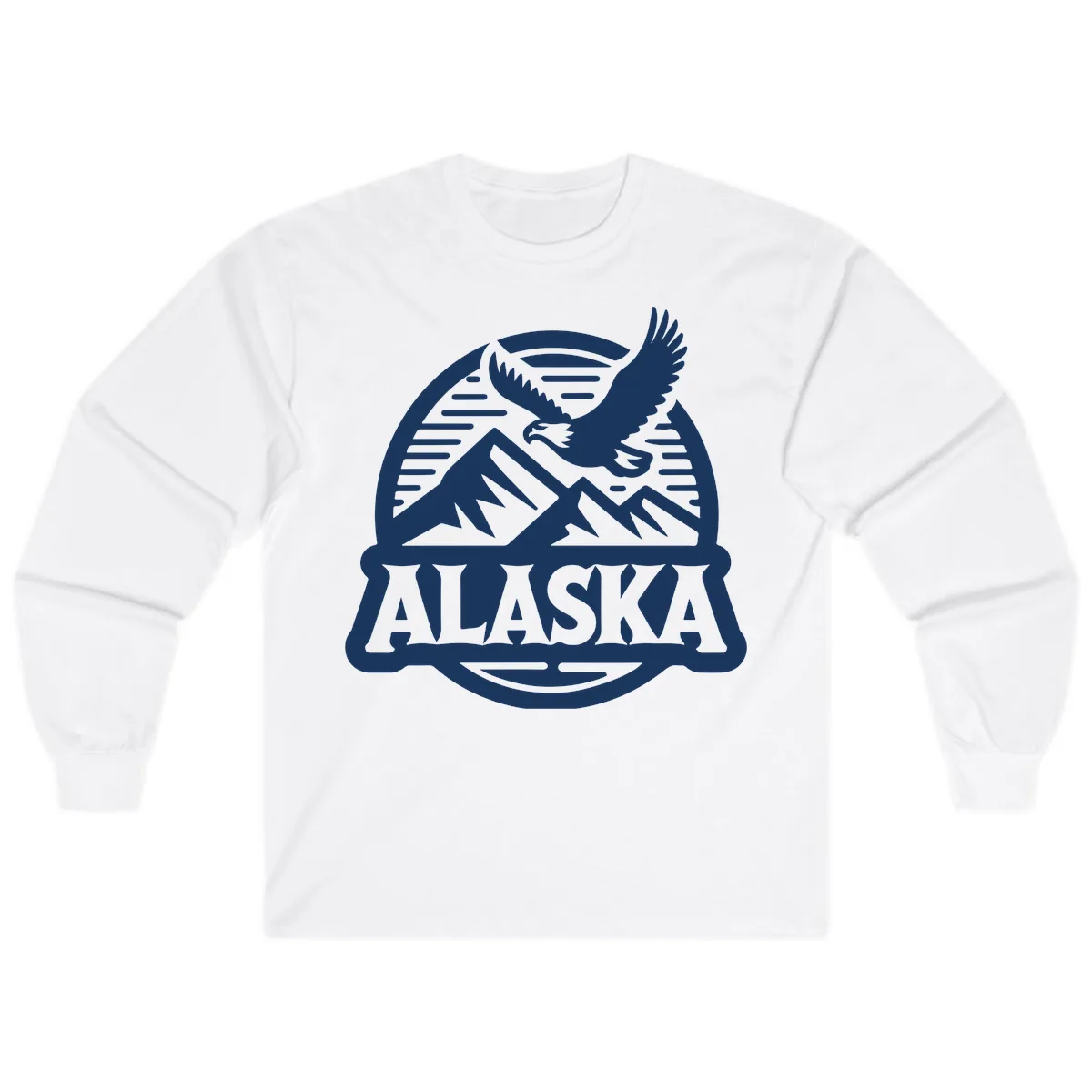 Alaska Eagle Over Mountains Vintage Badge Long Sleeve in White