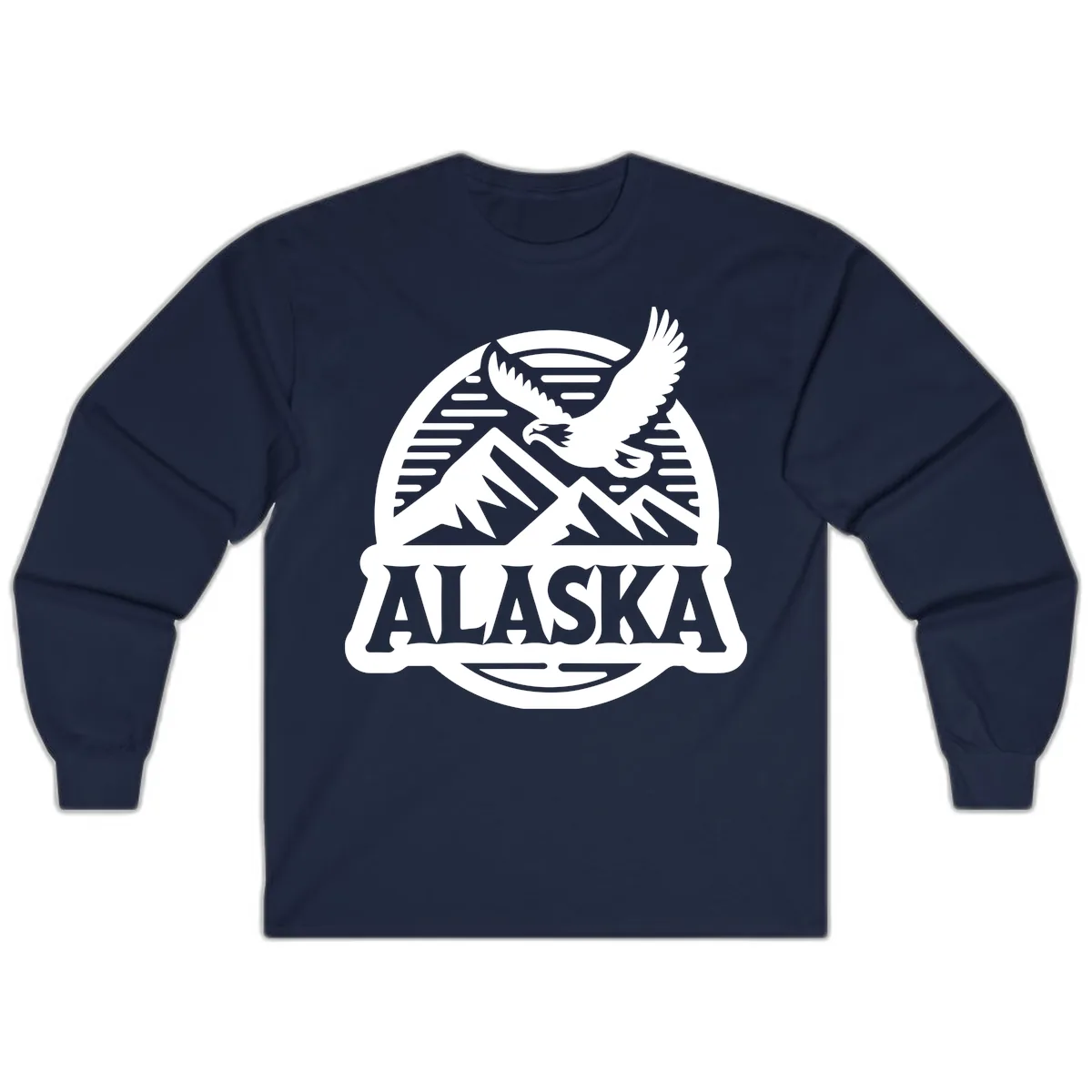 Alaska Eagle Over Mountains Vintage Badge Long Sleeve in Navy