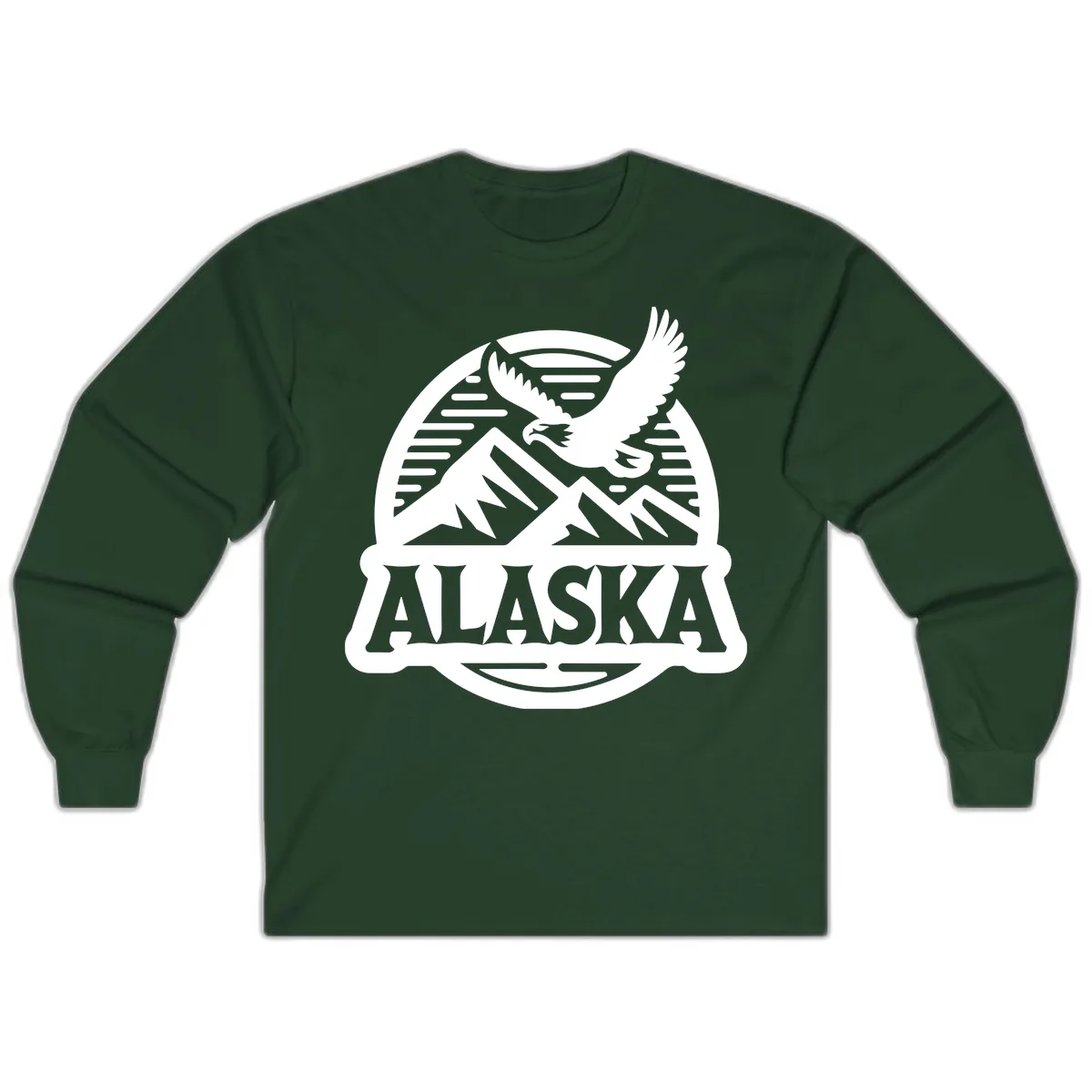 Alaska Eagle Over Mountains Vintage Badge Long Sleeve in Forest Green