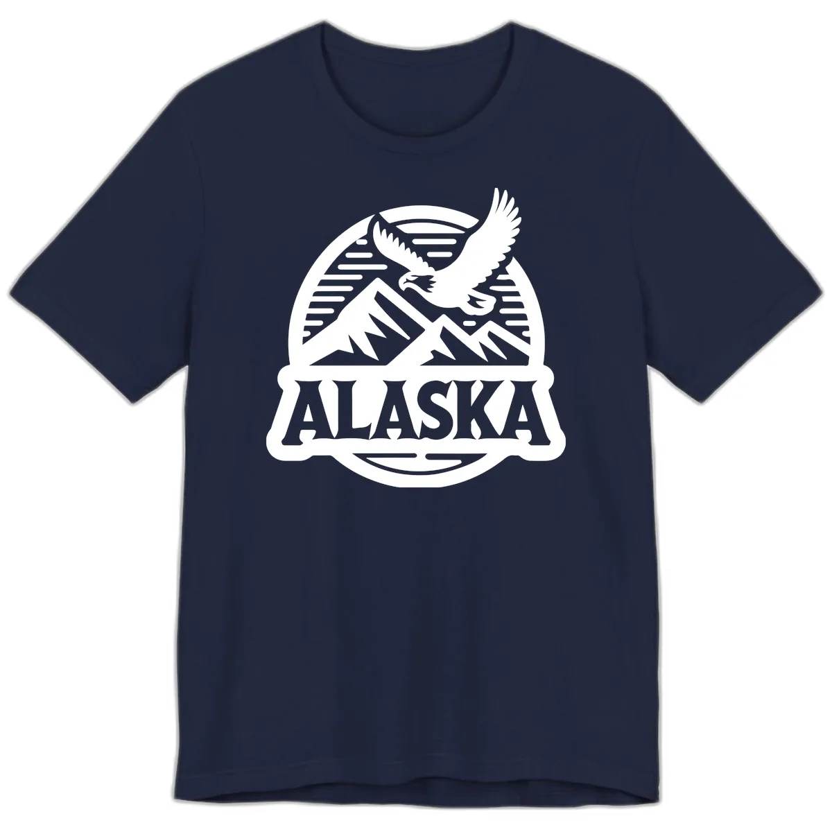 Alaska Eagle Over Mountains Vintage Badge Premium T-Shirt in Navy