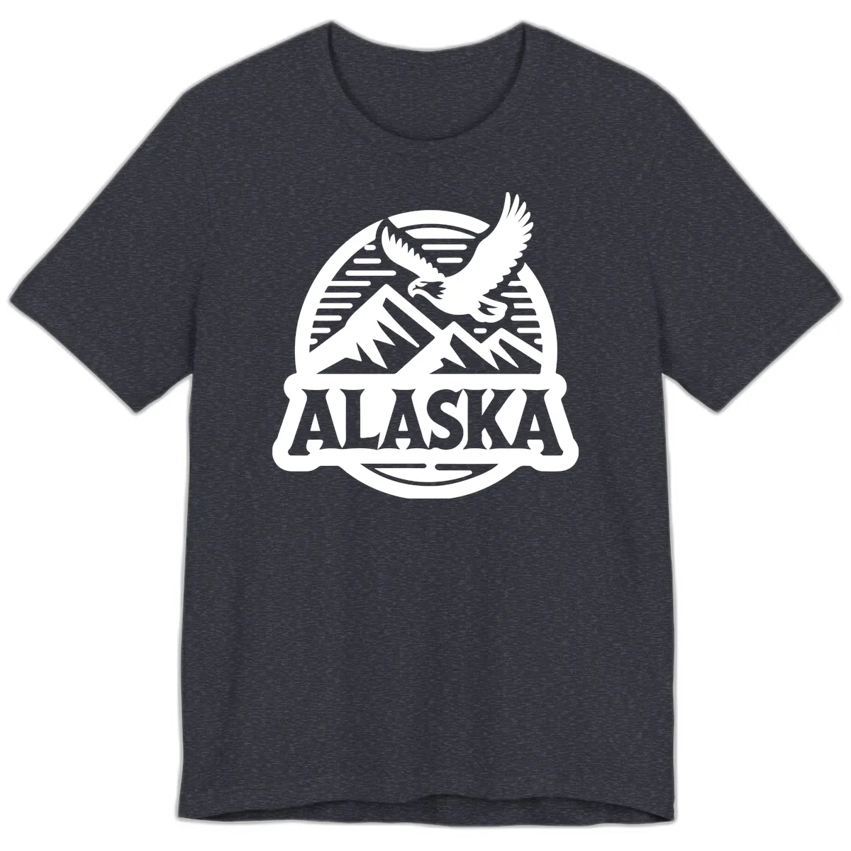Alaska Eagle Over Mountains Vintage Badge Premium T-Shirt in Heather Navy