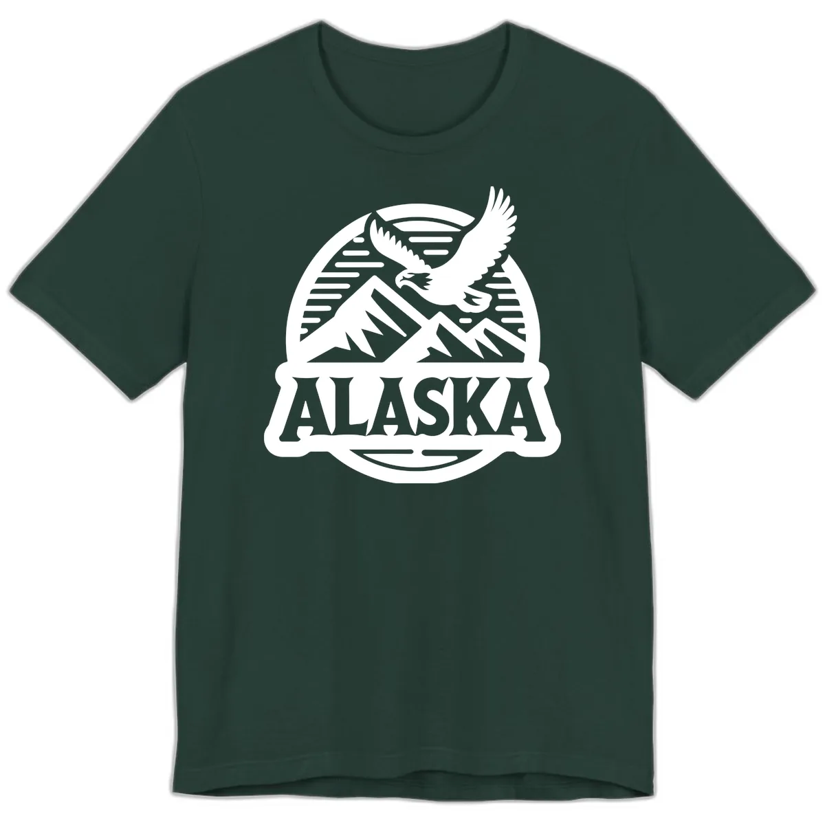 Alaska Eagle Over Mountains Vintage Badge Premium T-Shirt in Forest