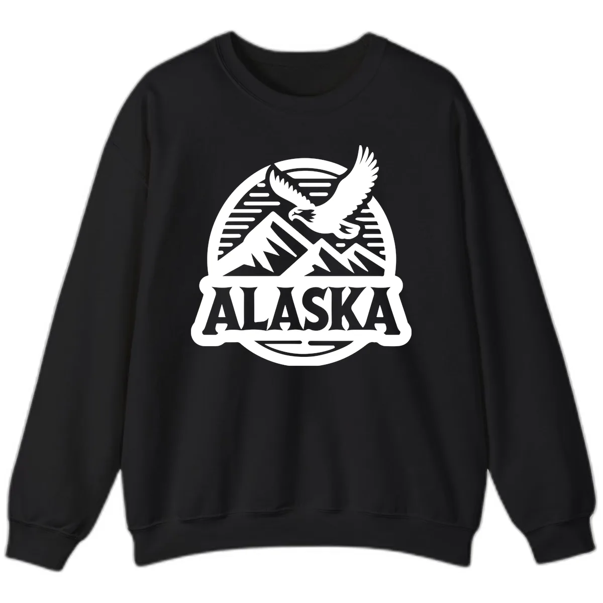 Alaska Eagle Over Mountains Vintage Badge Sweatshirt in Black