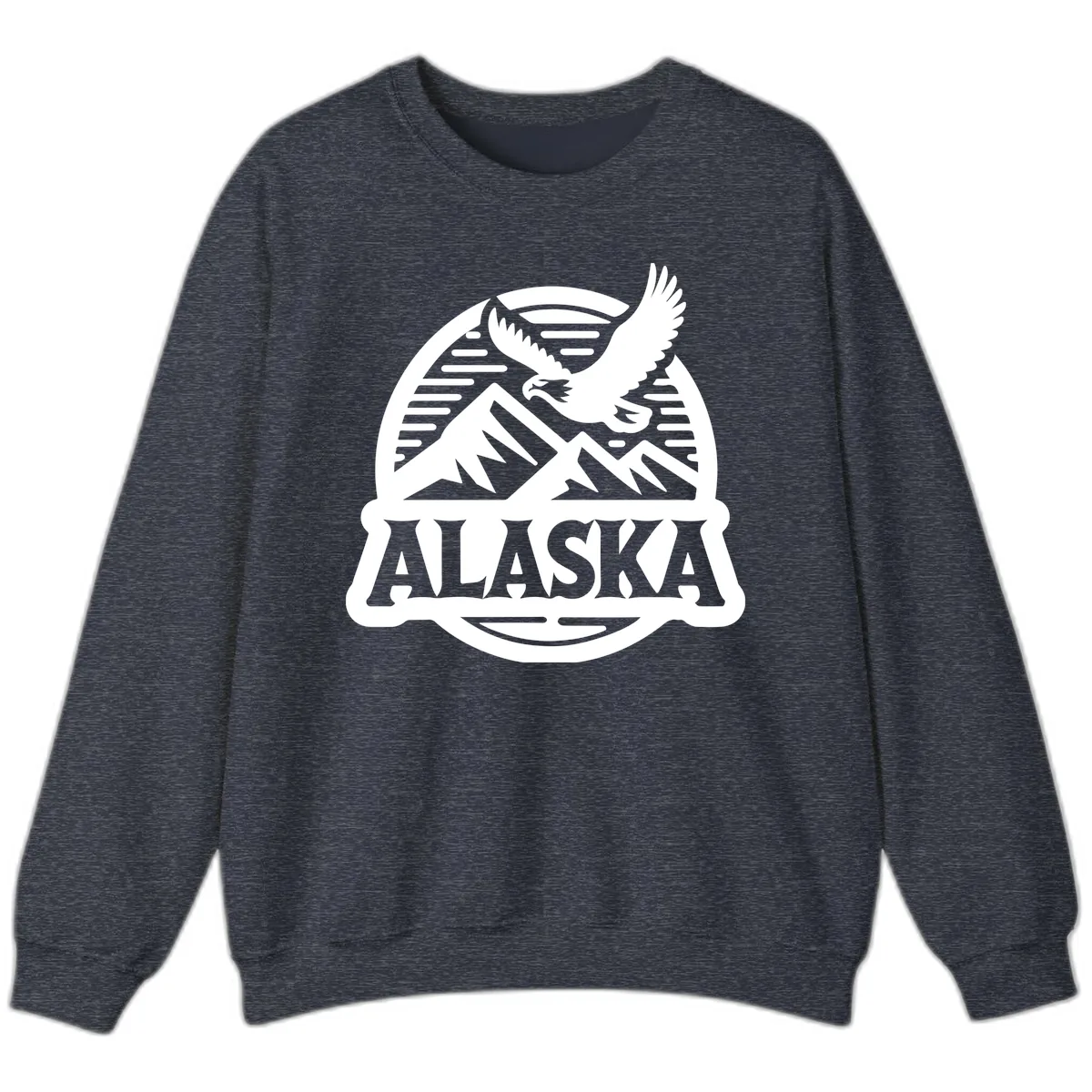 Alaska Eagle Over Mountains Vintage Badge Sweatshirt in Heather Sport Dark Navy