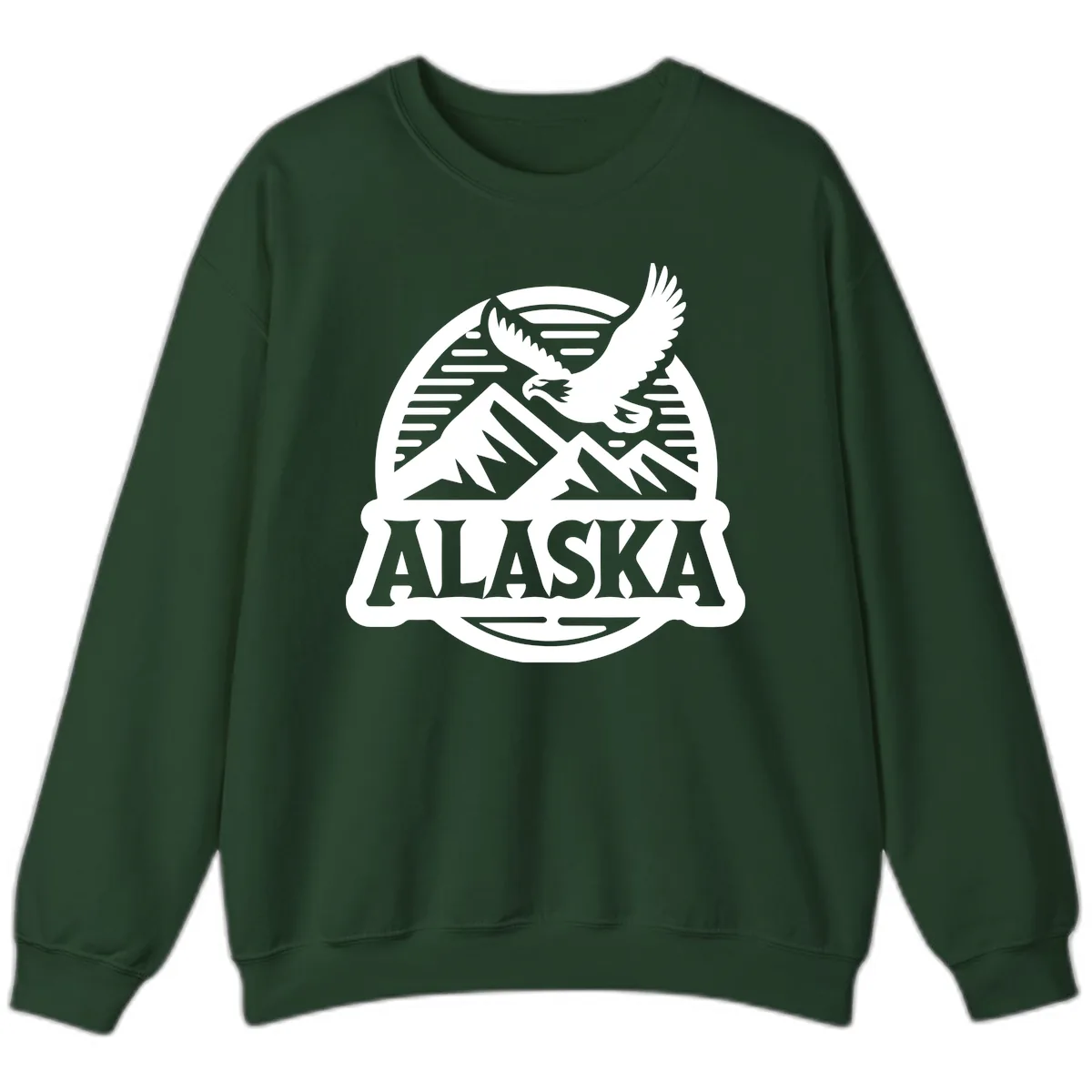 Alaska Eagle Over Mountains Vintage Badge Sweatshirt in Forest Green