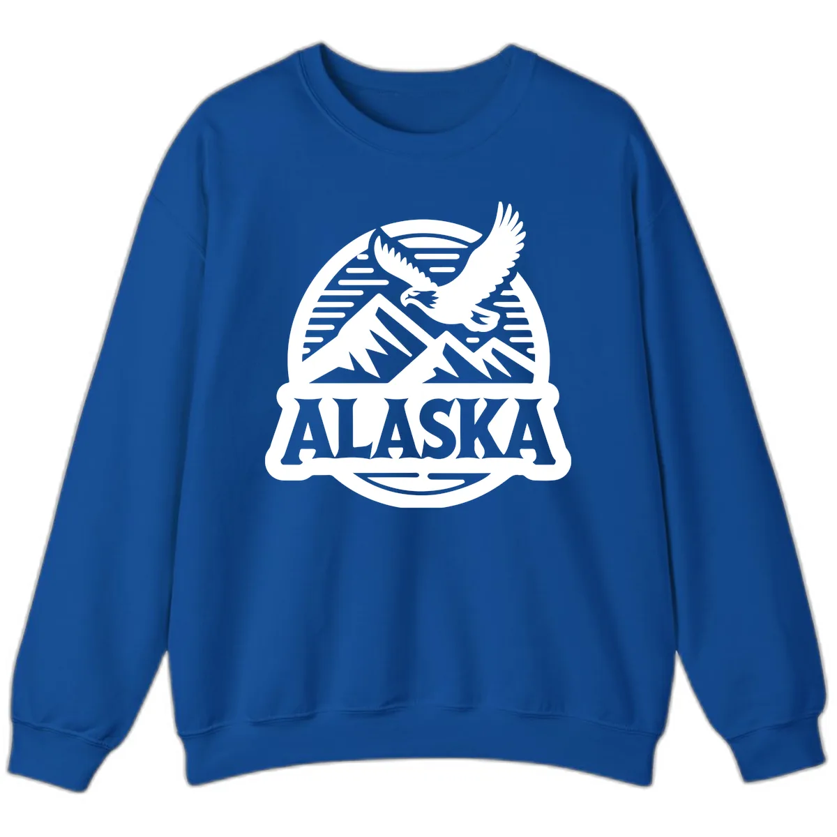 Alaska Eagle Over Mountains Vintage Badge Sweatshirt in Royal