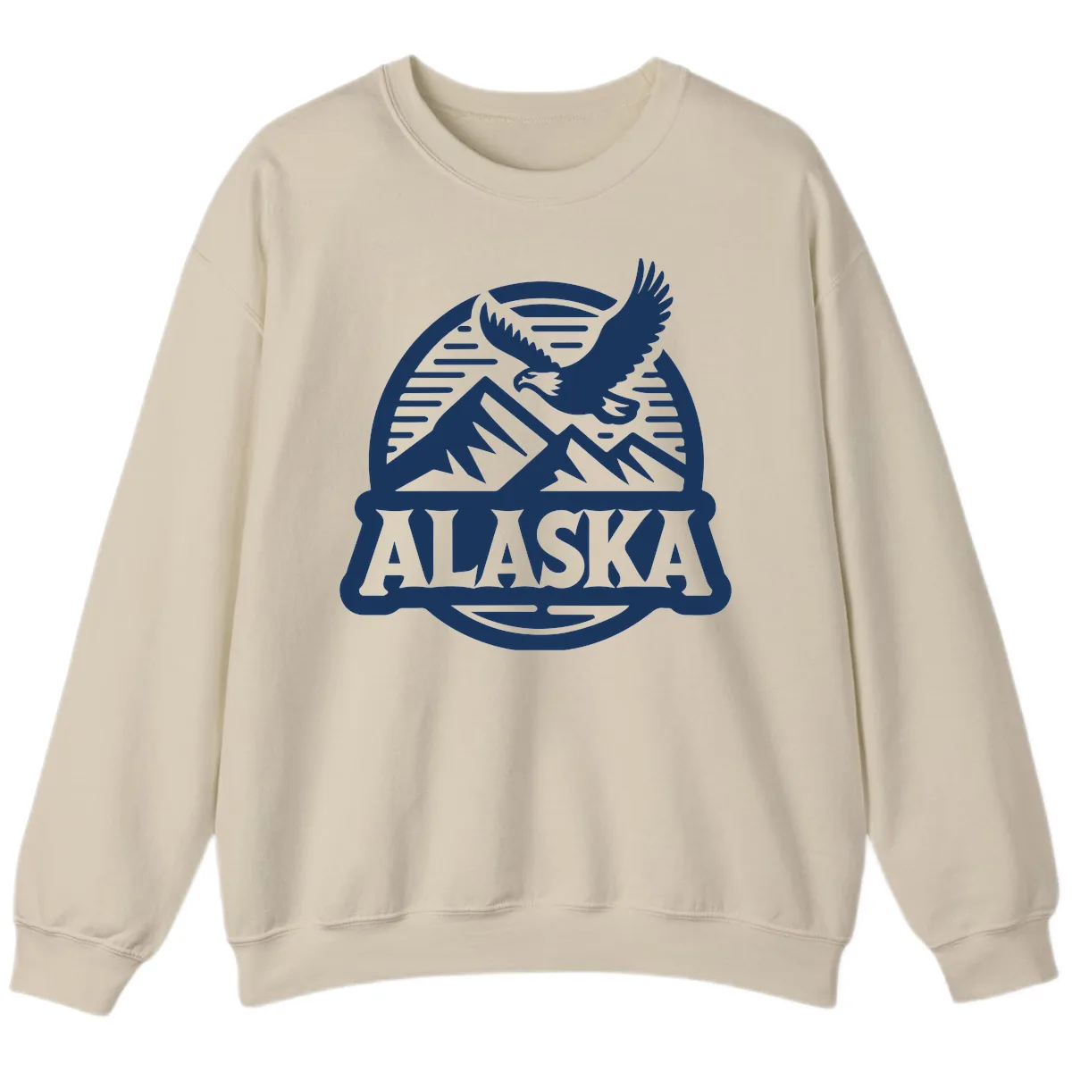 Alaska Eagle Over Mountains Vintage Badge Sweatshirt in Sand
