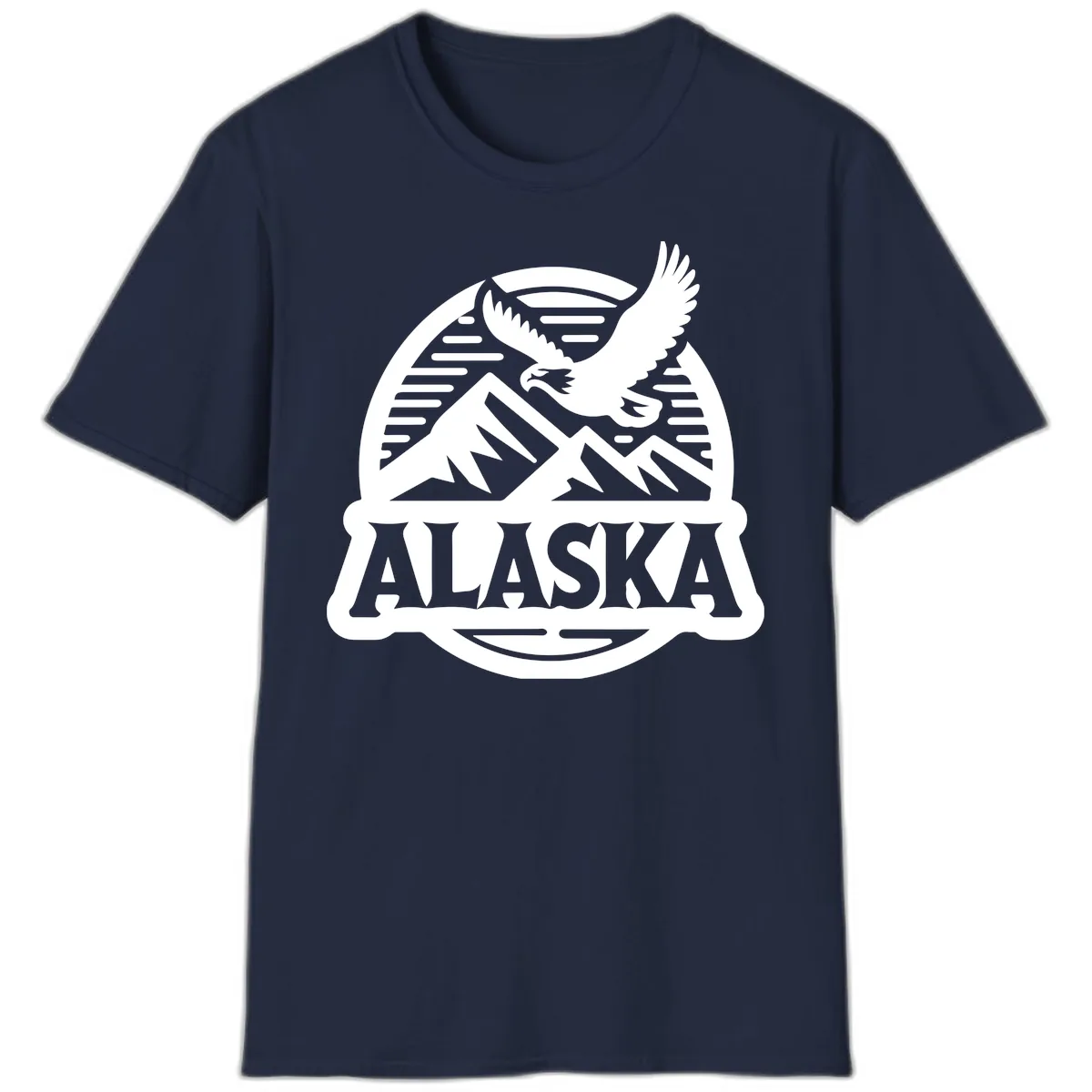 Alaska Eagle Over Mountains Vintage Badge T-Shirt in Navy
