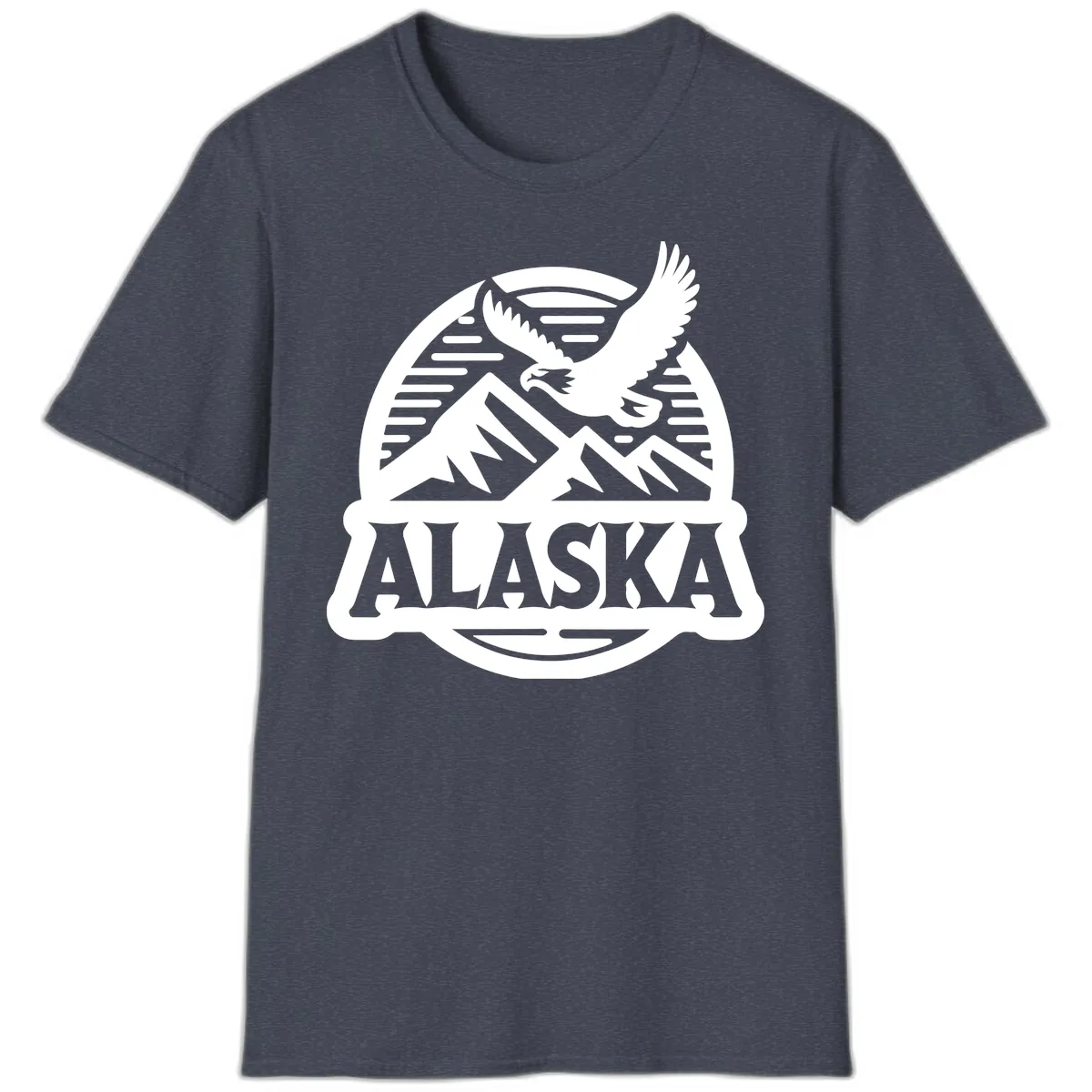 Alaska Eagle Over Mountains Vintage Badge T-Shirt in Heather Navy