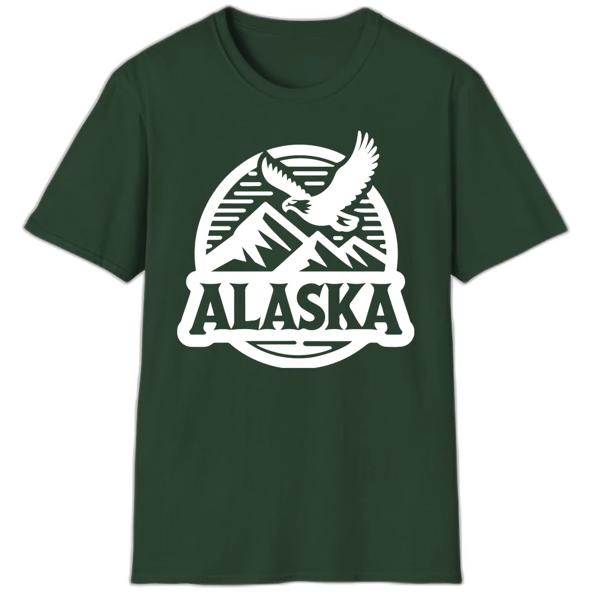 Alaska Eagle Over Mountains Vintage Badge T-Shirt in Forest Green
