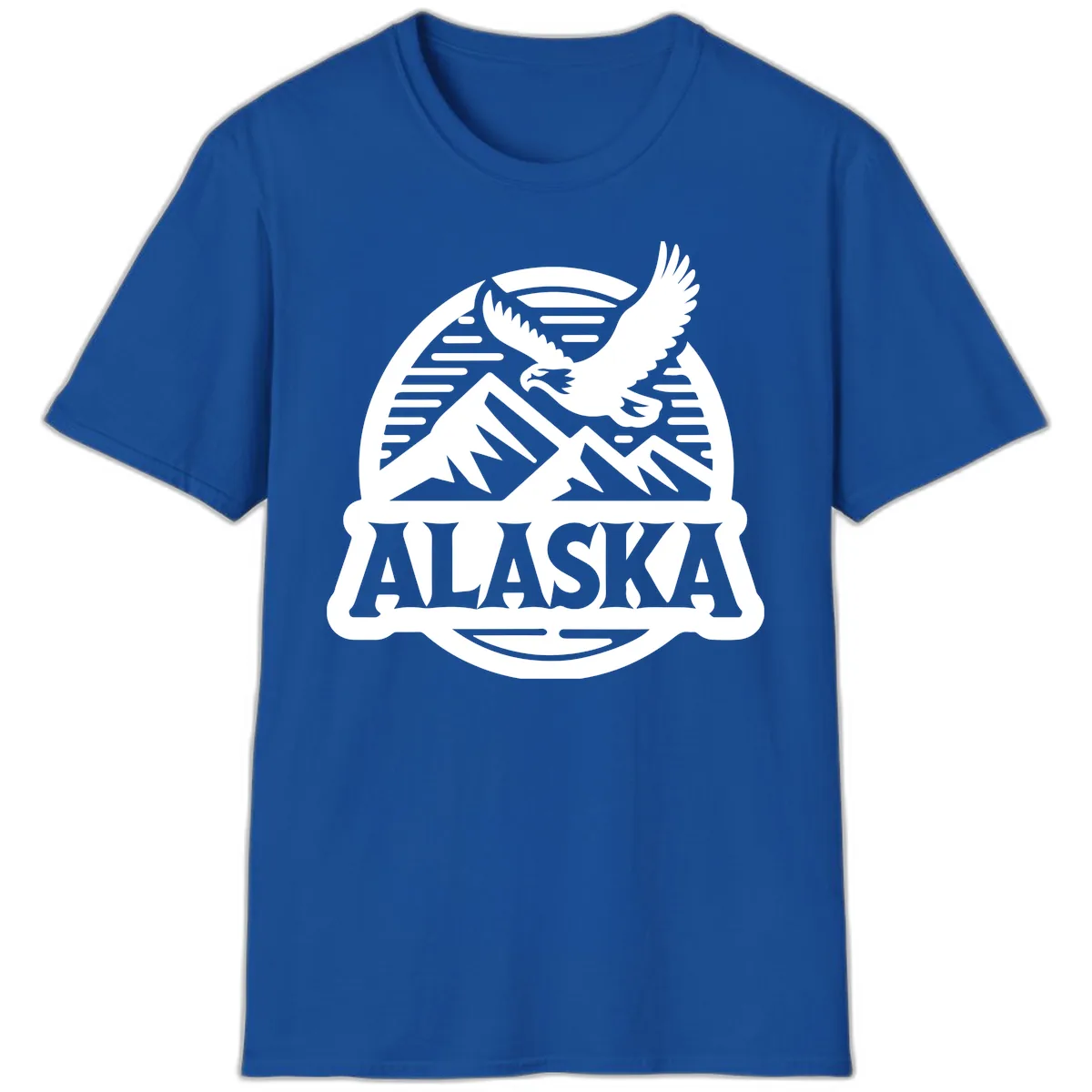 Alaska Eagle Over Mountains Vintage Badge T-Shirt in Royal