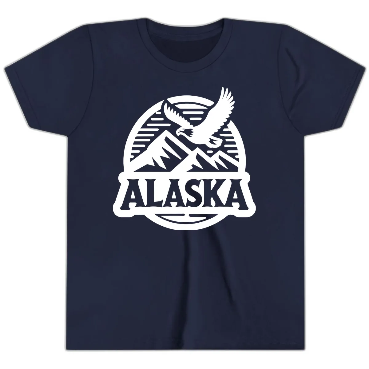 Alaska Eagle Over Mountains Vintage Badge Youth T-Shirt in Navy