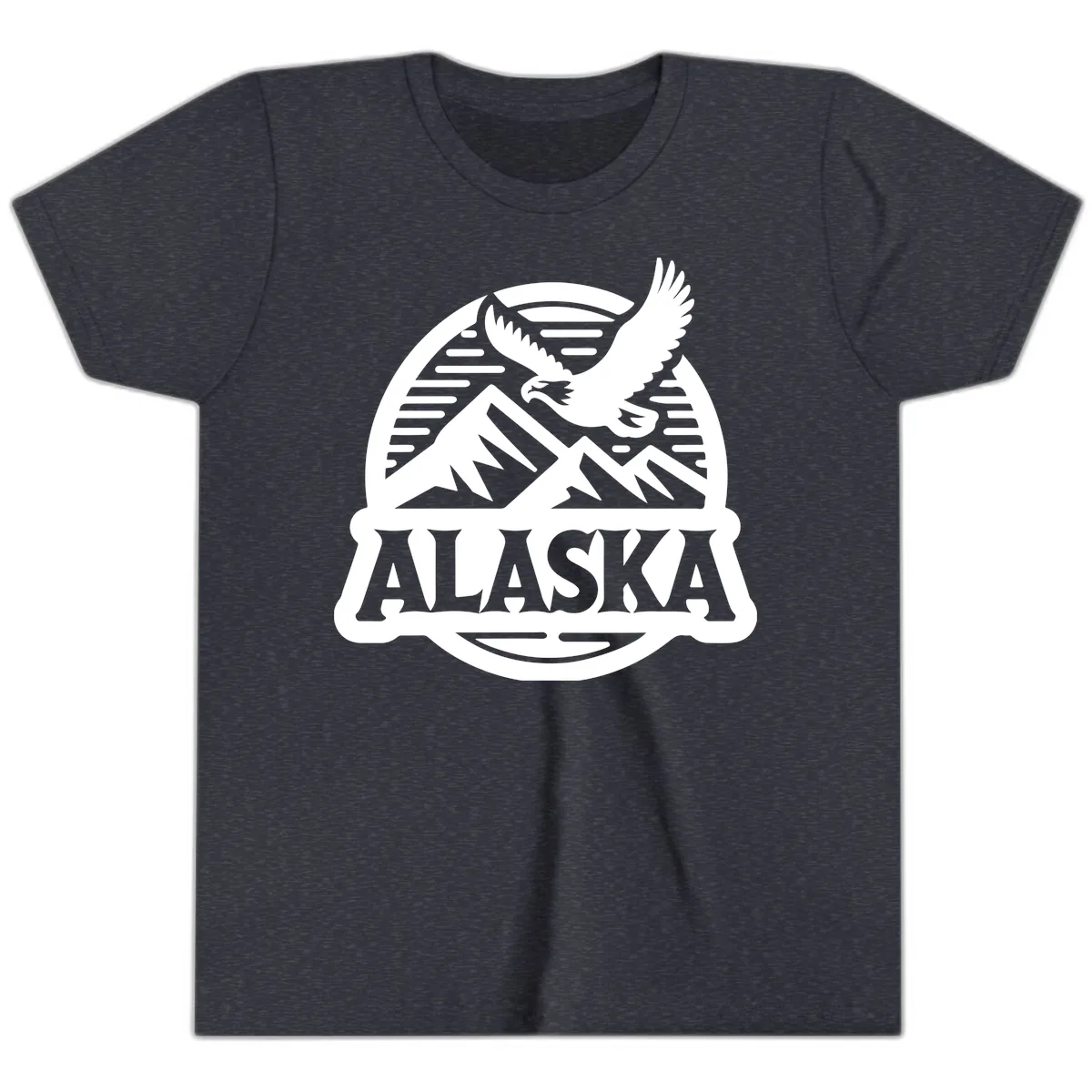 Alaska Eagle Over Mountains Vintage Badge Youth T-Shirt in Heather Navy
