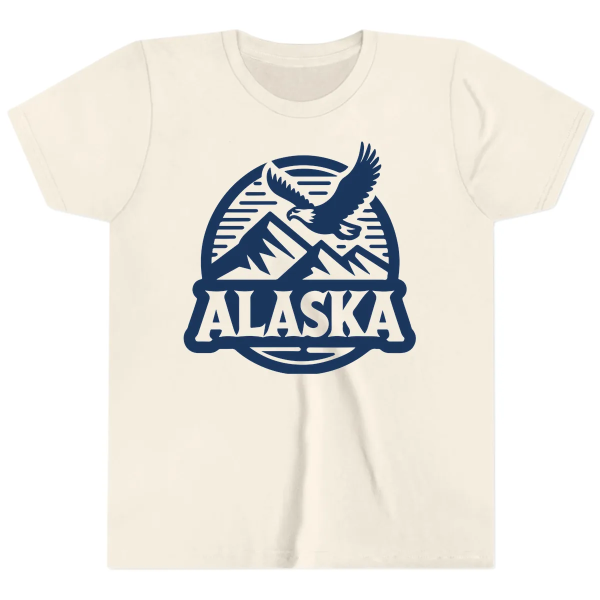 Alaska Eagle Over Mountains Vintage Badge Youth T-Shirt in Natural